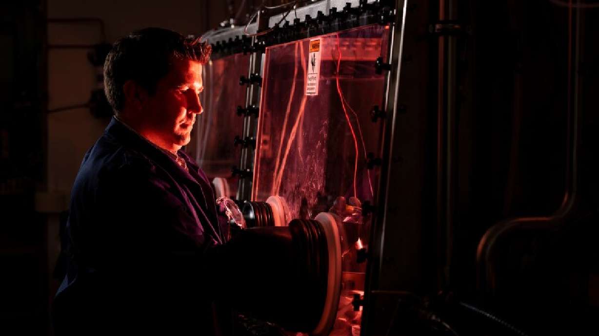 BYU chemical engineering professor Matthew Memmott works in his lab on campus. Memmott and his colleagues designed a nuclear reactor that they say provides safer nuclear energy production while having the capacity to power 1,000 homes.