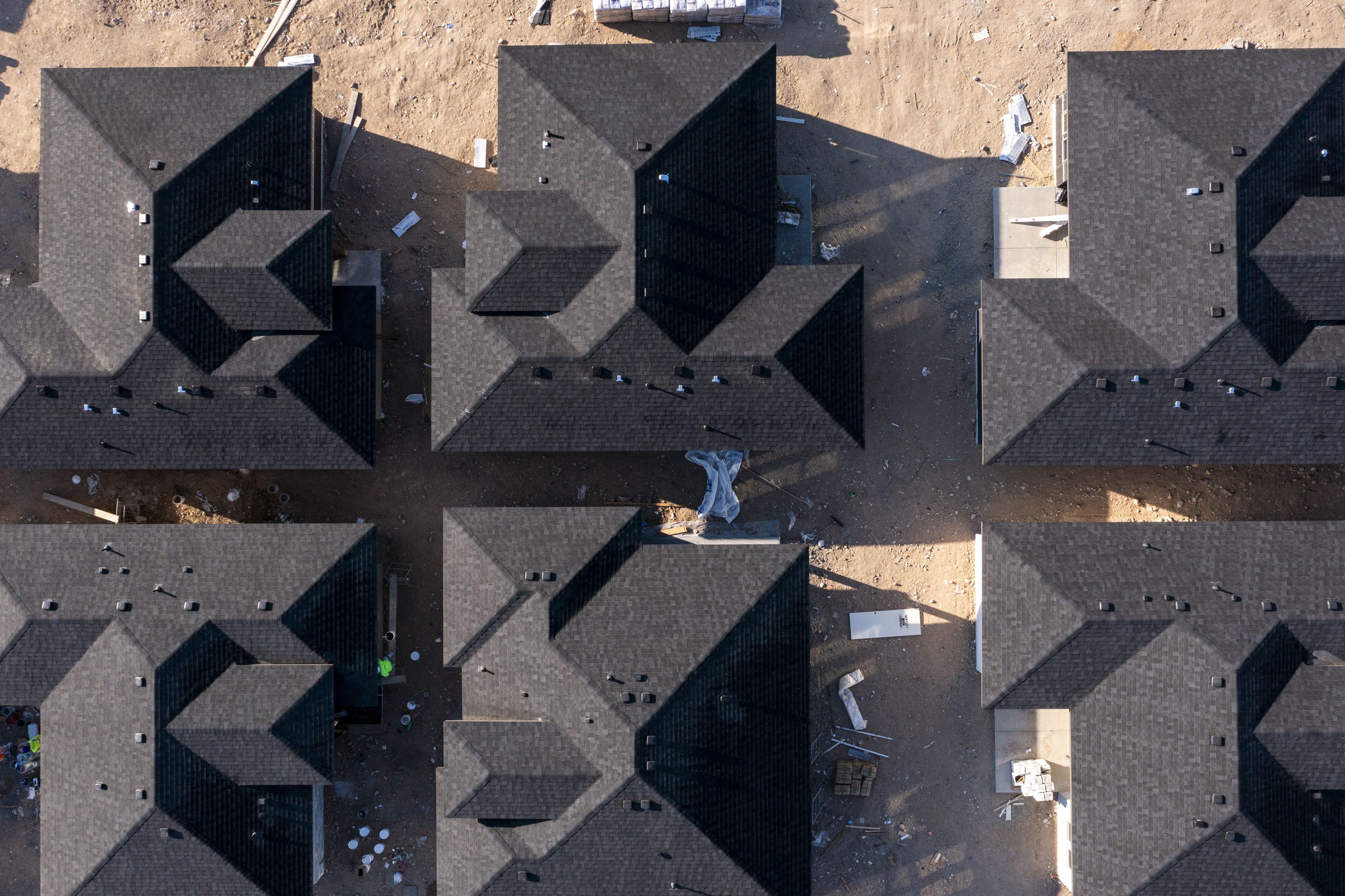 Roofs of new homes in Meridian, Idaho, are pictured on Sept. 23. This week marked another bleak milestone for the U.S. housing market — though analysts say the pain is necessary to correct more than two years of runaway price gains.