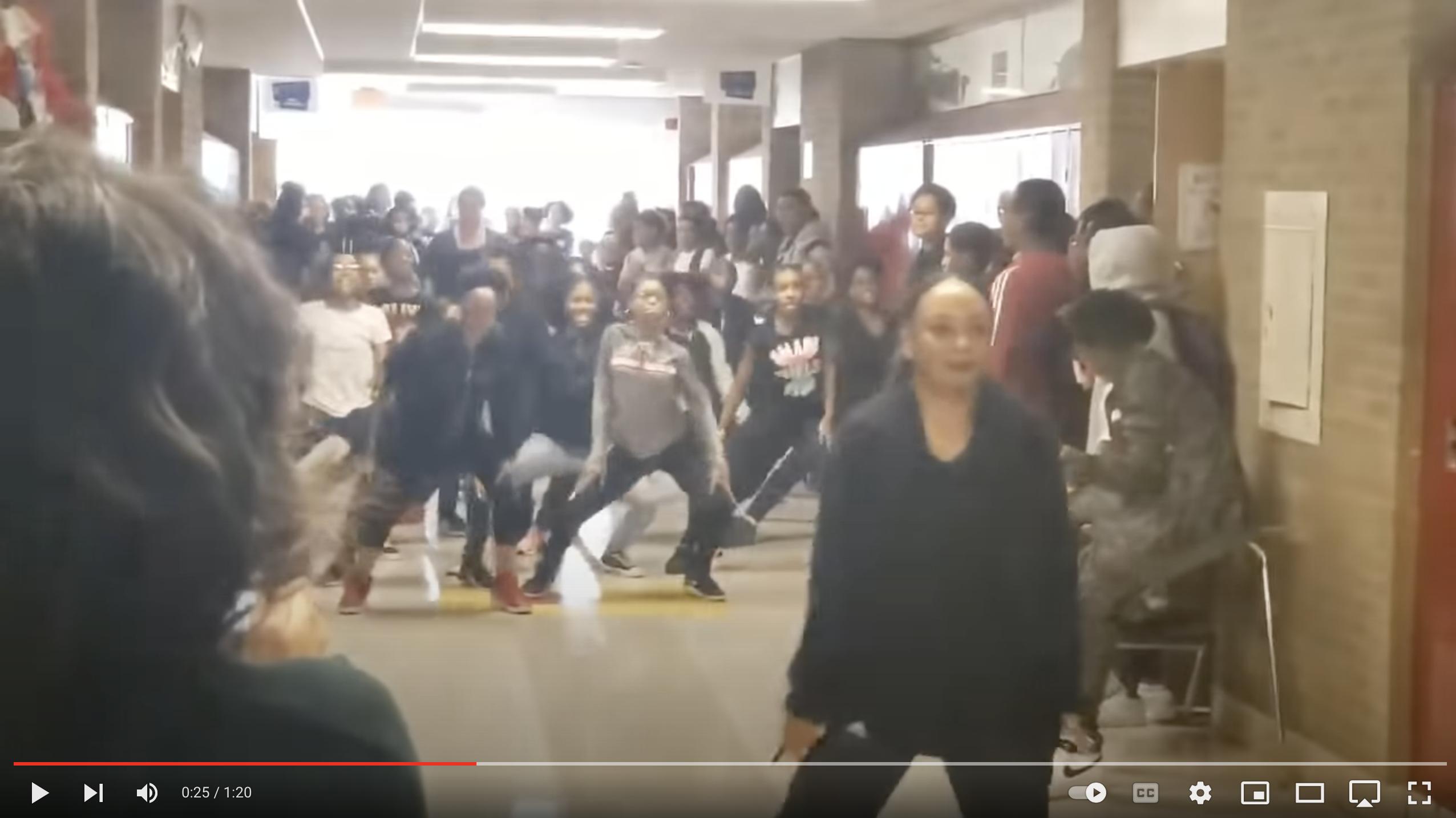 Students participate in a "Thriller" flash mob in this YouTube video. 