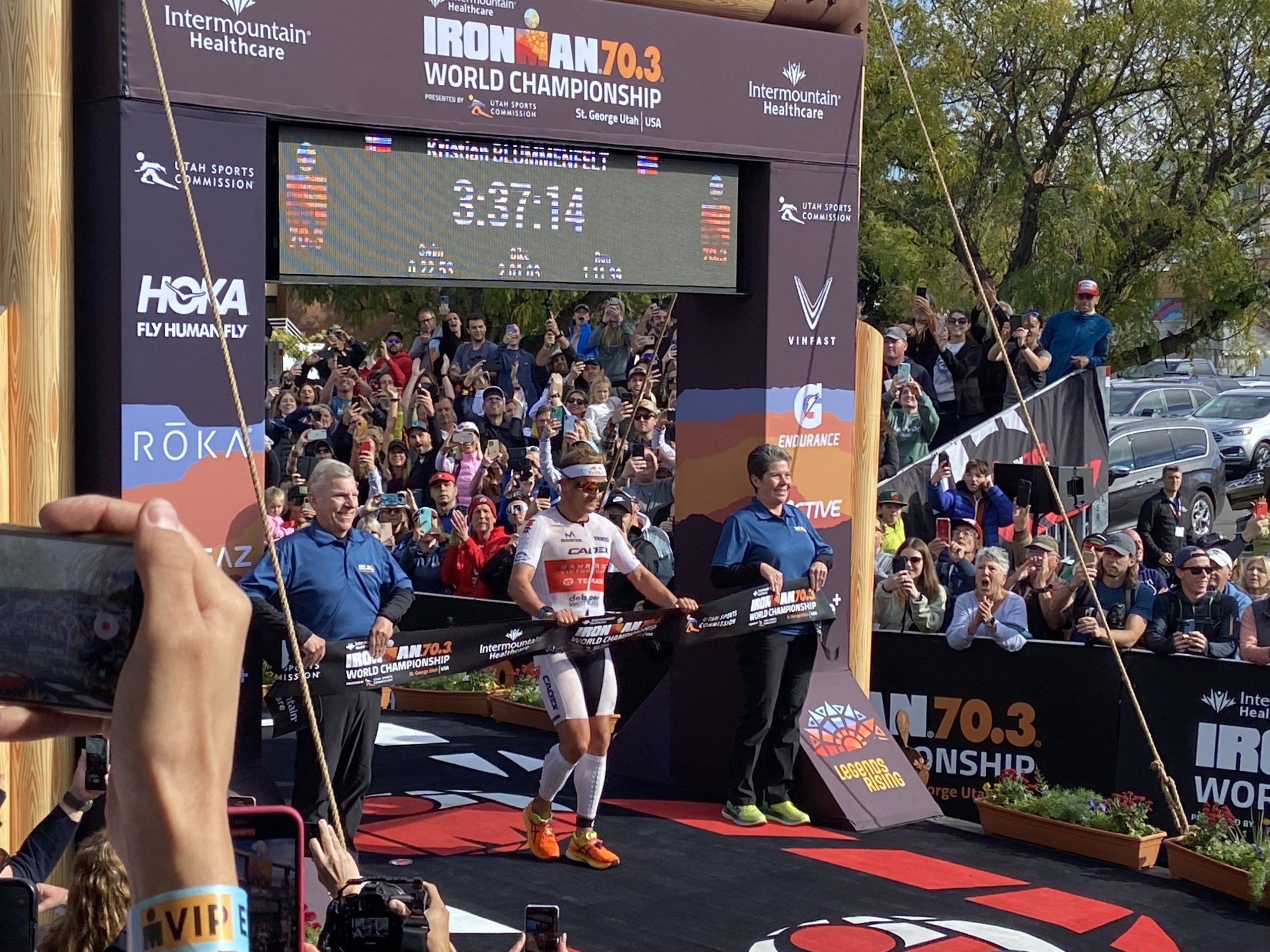 Norway's Kristian Blummenfelt wins the Ironman 70.3 World Championship, in St. George on Saturday.