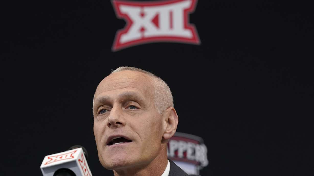 Incoming Big 12 Commissioner Brett Yormark speaks during a news conference opening the conference's football media days in Arlington, Texas, July 13, 2022.