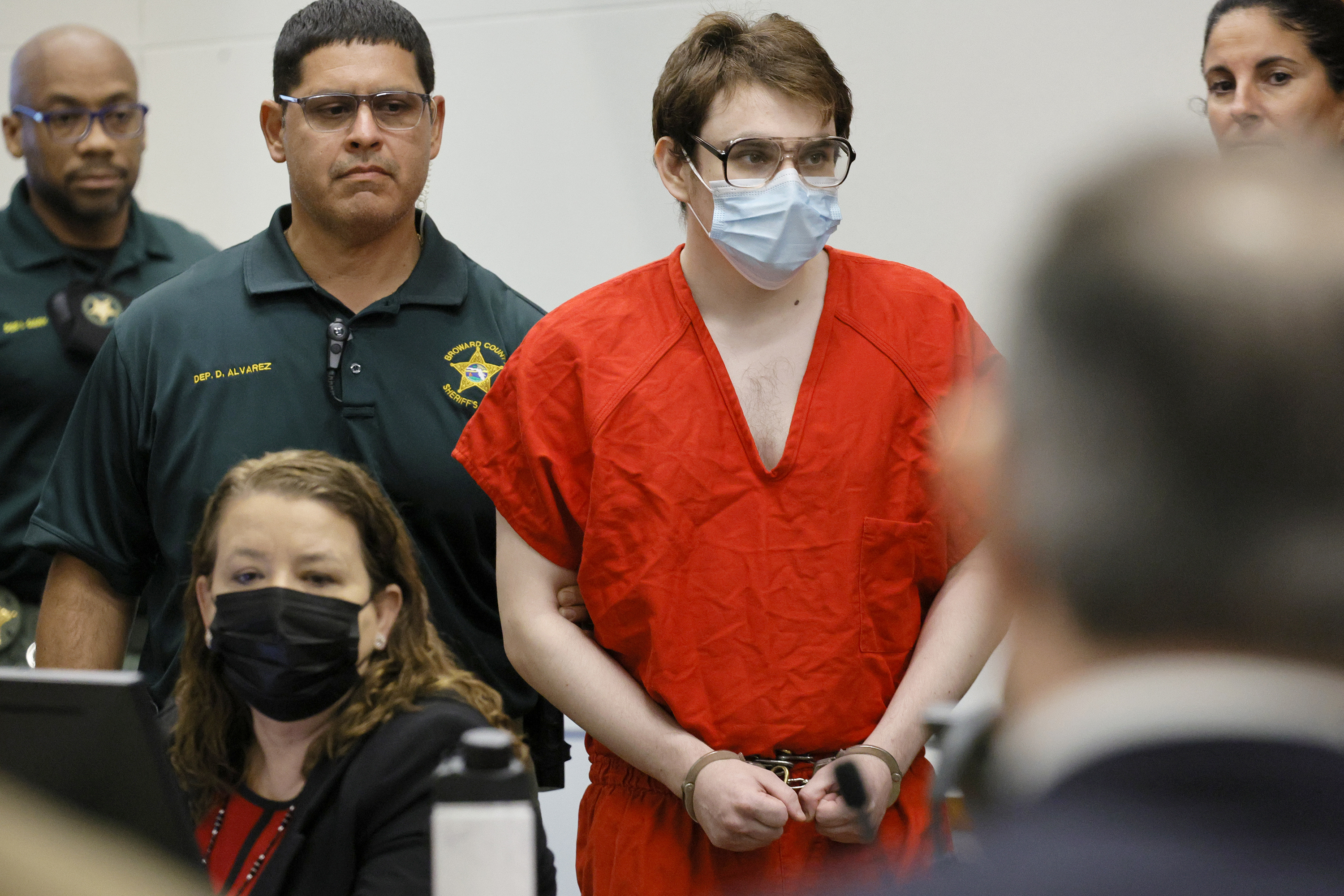Marjory Stoneman Douglas High School shooter Nikolas Cruz is escorted into the courtroom for a hearing in the penalty phase of his trial on Oct. 14, in Fort Lauderdale, Fla. A two-day hearing began Tuesday that will conclude with Circuit Judge Elizabeth Scherer formally sentencing Cruz.