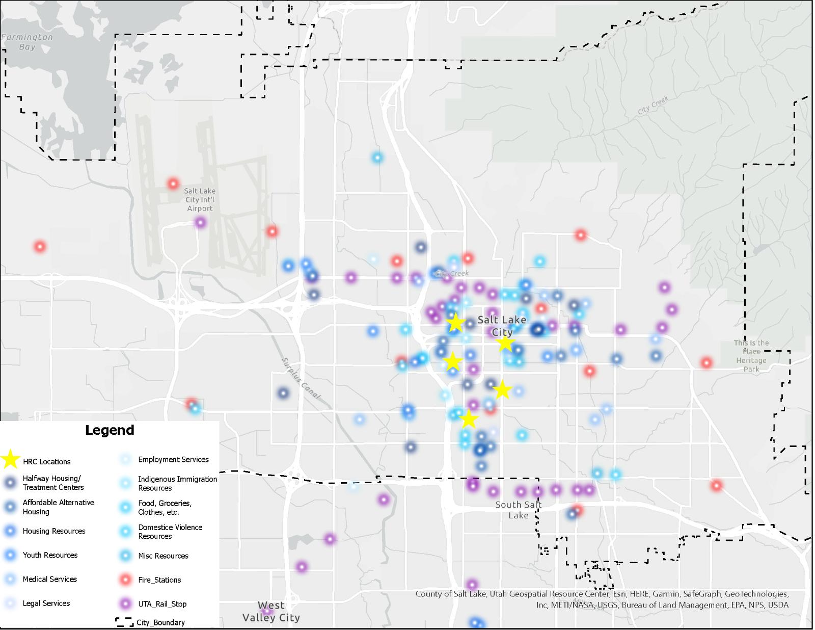 Current location of homeless resource centers and resources.