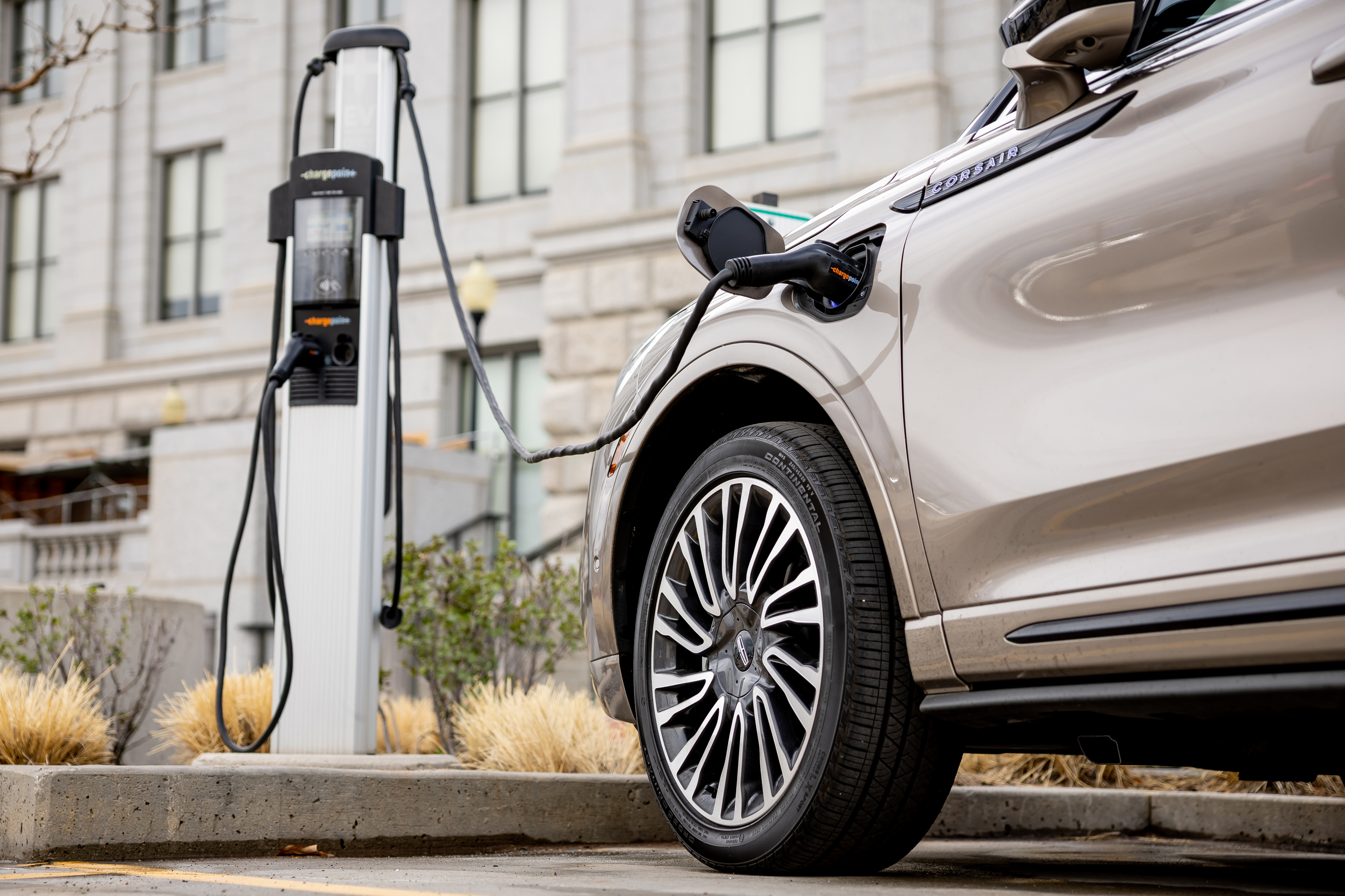A charging station in Salt Lake City on March 29, 2022. Two men face criminal charges accusing them of trying to steal copper wires from electric vehicle charging stations in Salt Lake City and Box Elder County.