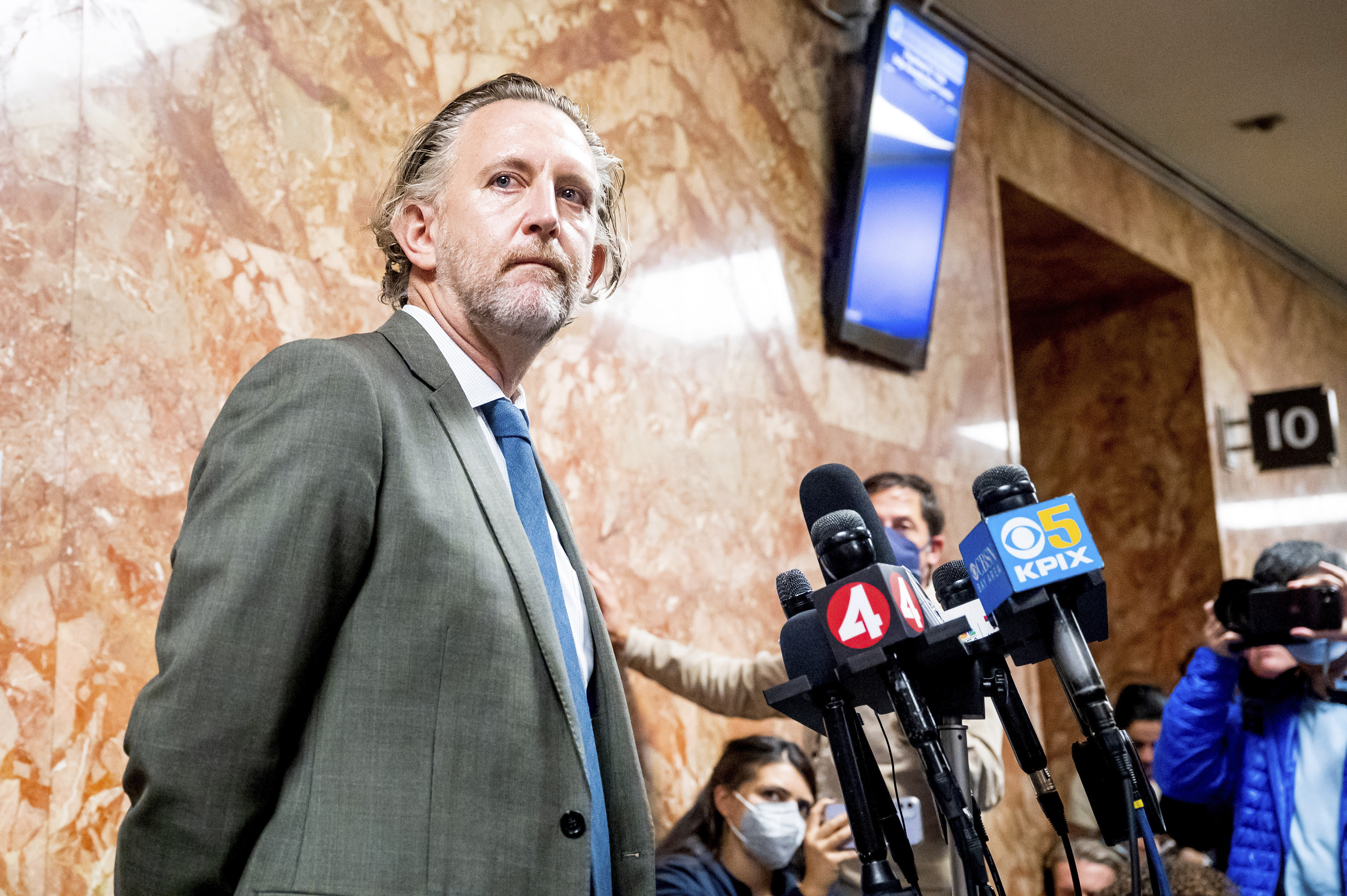 San Francisco deputy public defender Adam Lipson, attorney for David DePape, who is accused of attacking House Speaker Nancy Pelosi's husband Paul Pelosi, speaks with reporters in San Francisco Superior Court on Tuesday, Nov. 1, in San Francisco.