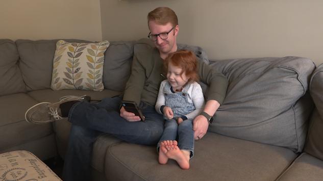 Zac Cavanaugh and his daughter, Sadie. Someone took an irreplaceable candy bowl from the family's doorstep Monday night.