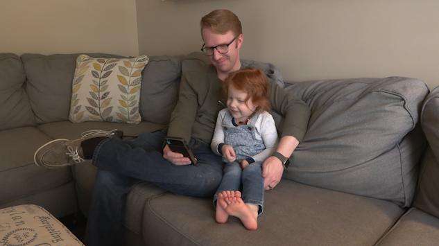 Zac Cavanaugh and his daughter, Sadie. Someone took an irreplaceable candy bowl from the family's doorstep Monday night.