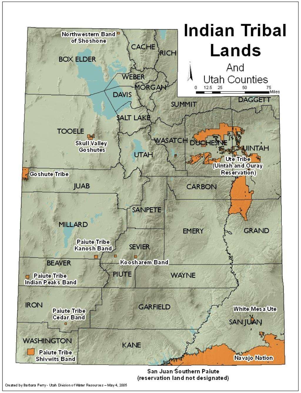 A map shows the locations of American Indian Tribal lands in Utah.