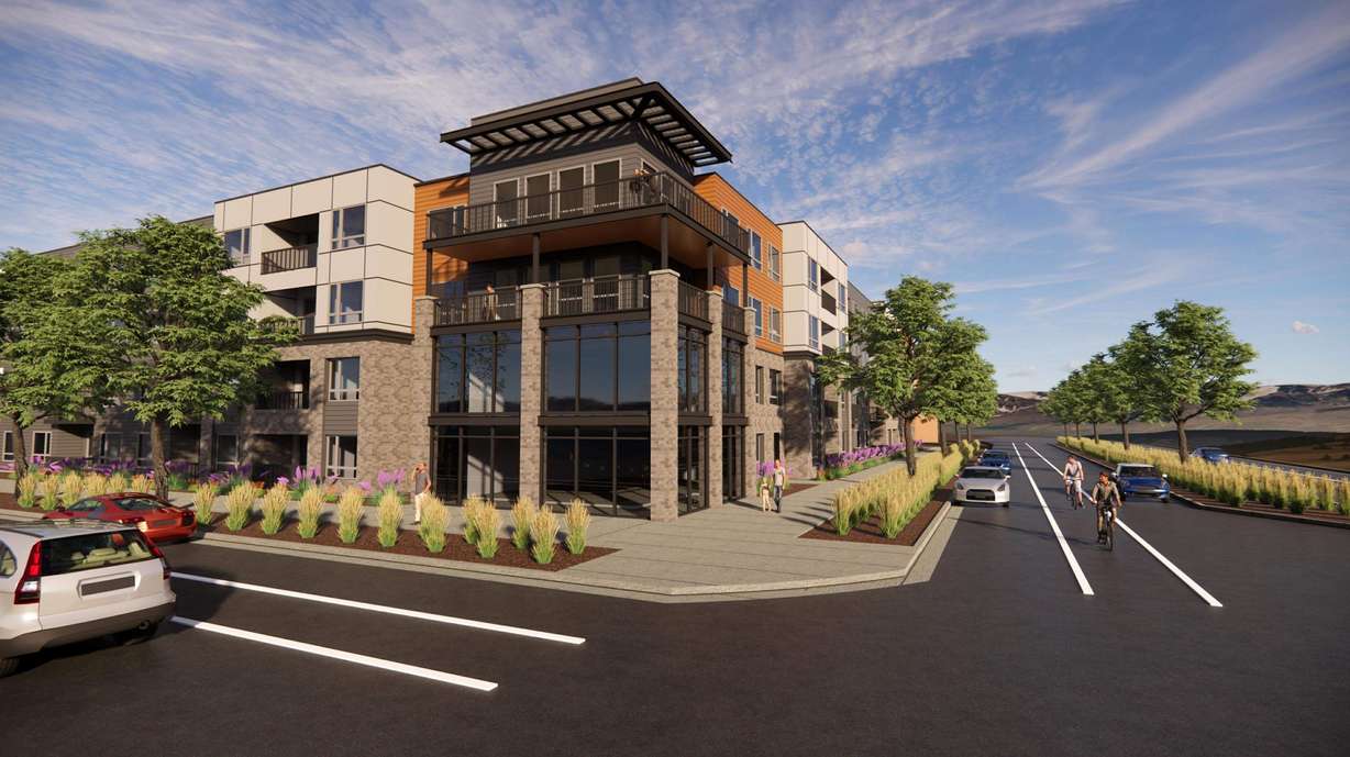 A rendering for The Retreat at Farmington Station, a development planned within Farmington’s North FrontRunner Station area plan. It is a 550-acre development that was recently certified by the Wasatch Front Regional Council that includes housing types, transportation options and other standards aimed at putting density where it makes sense so Utah can grow sustainably.