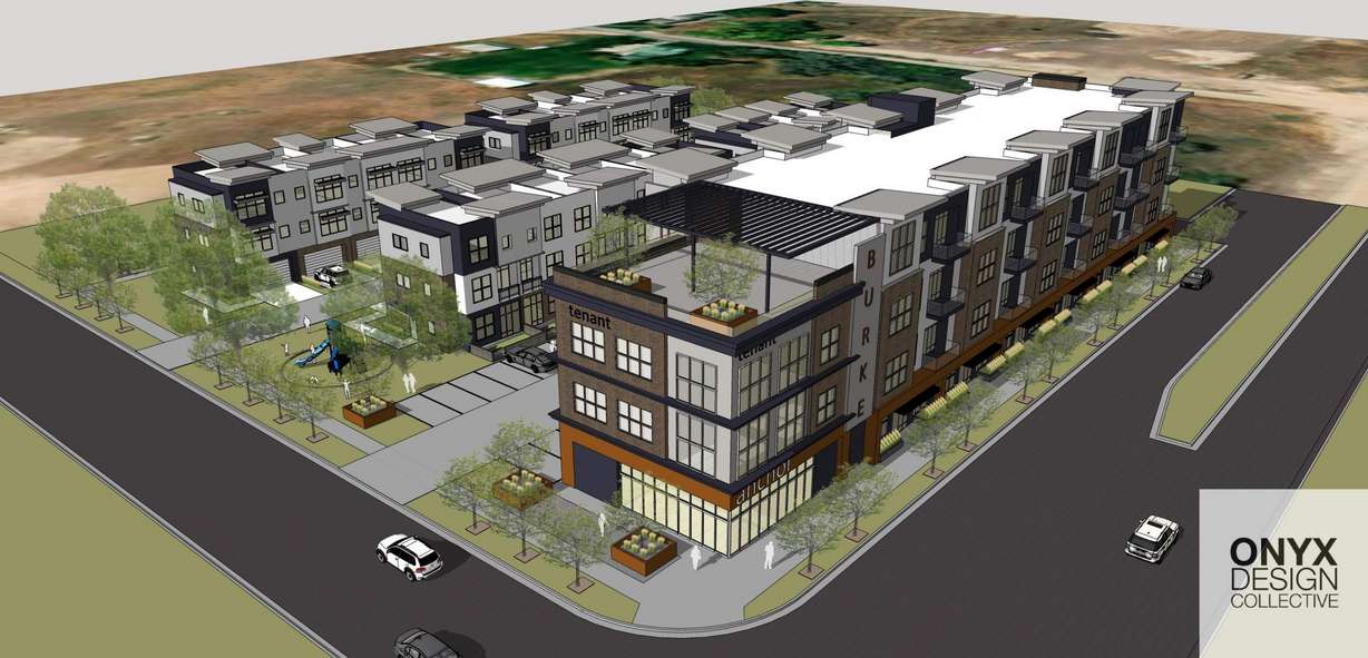 A rendering for Sego Townhomes, a development planned within Farmington’s North FrontRunner Station area plan, part of a 550-acre development that was recently certified by the Wasatch Front Regional Council that includes housing types, transportation options and other standards aimed at putting density where it makes sense so Utah can grow sustainably.