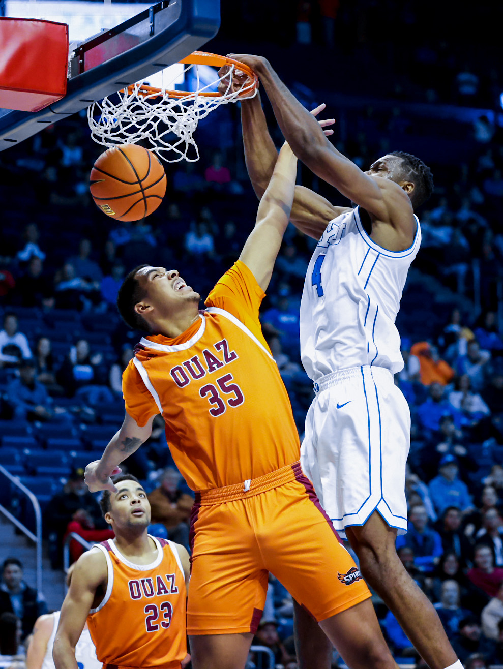 BYU post Atiki Ally Atiki dunks during the Cougars' 109-69 exhibition win over Ottawa (Ariz.), Wednesday, Nov. 2, 2022 in the Marriott Center in Provo.