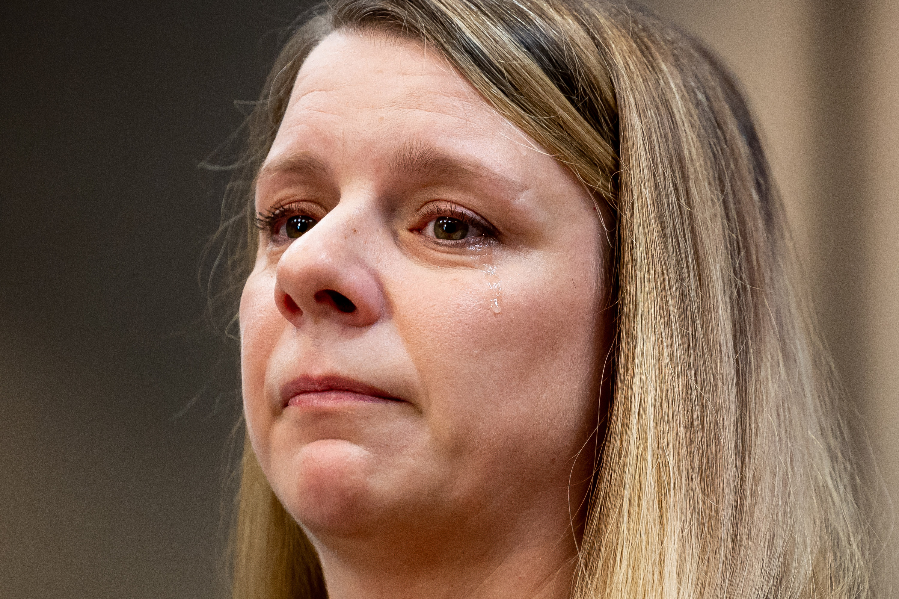 Nichole Schmidt, mother of Gabby Petito, sheds a tear while answering questions at a press conference in Salt Lake City on Nov. 3, 2022. She spoke with EastIdahoNews about a Netflix series featuring her daughter's story that is being released on Monday.