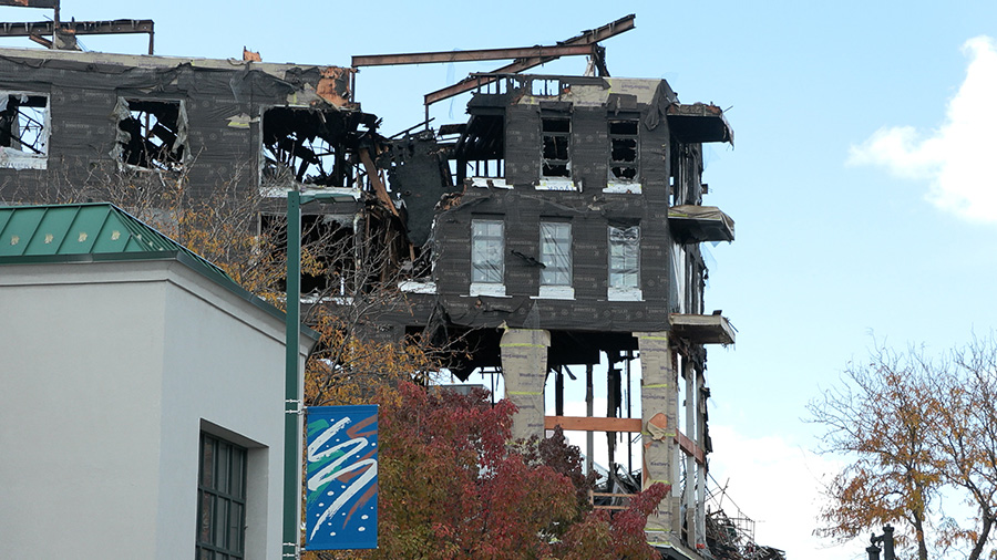 The apartment building caught fire on Oct. 26 and is yet to be demolished.
