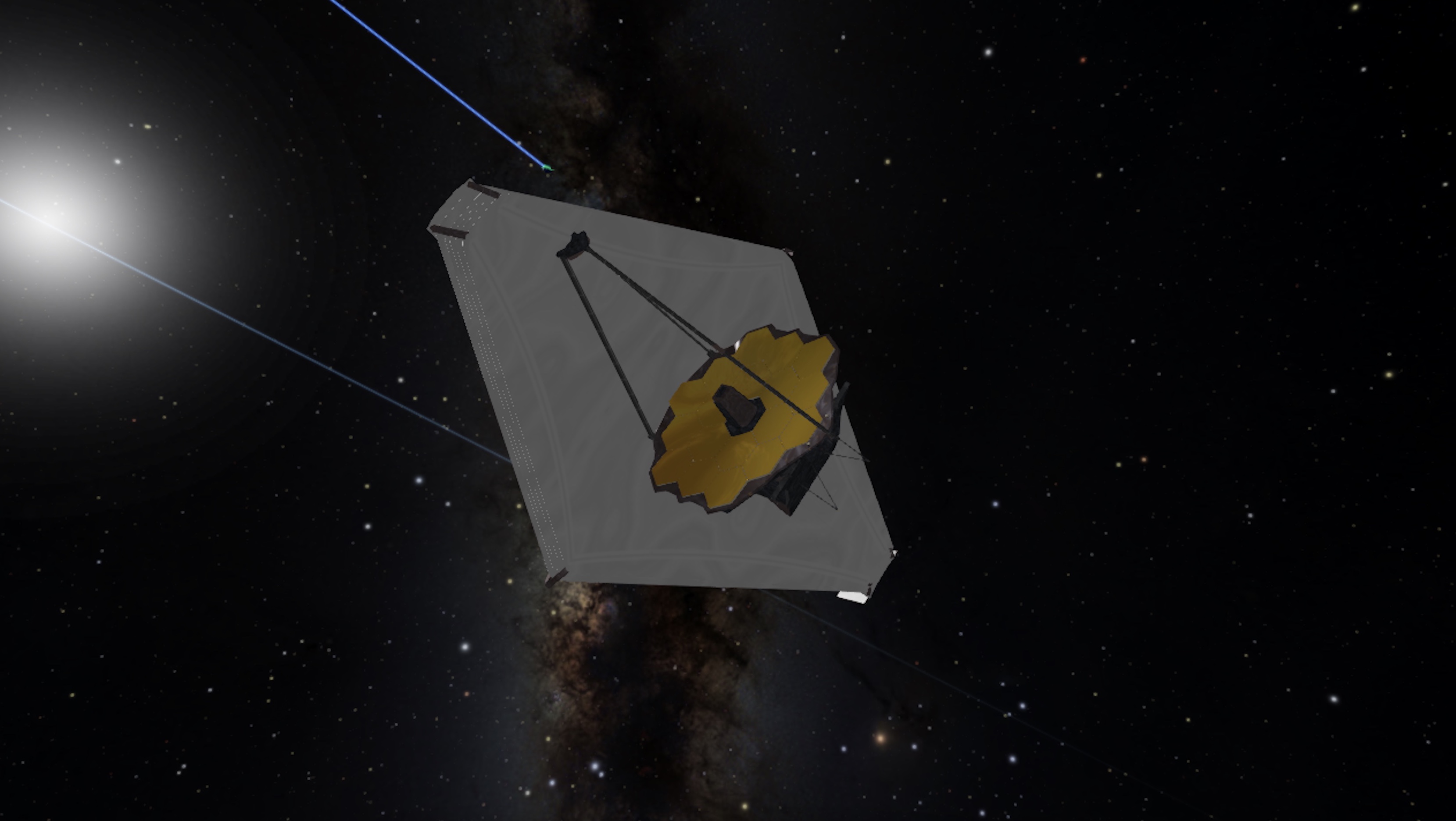 A rendering of the James Webb Telescope is seen through OpenSpace at the Scientific Computing and Imaging Institute at the University of Utah in Salt Lake City.