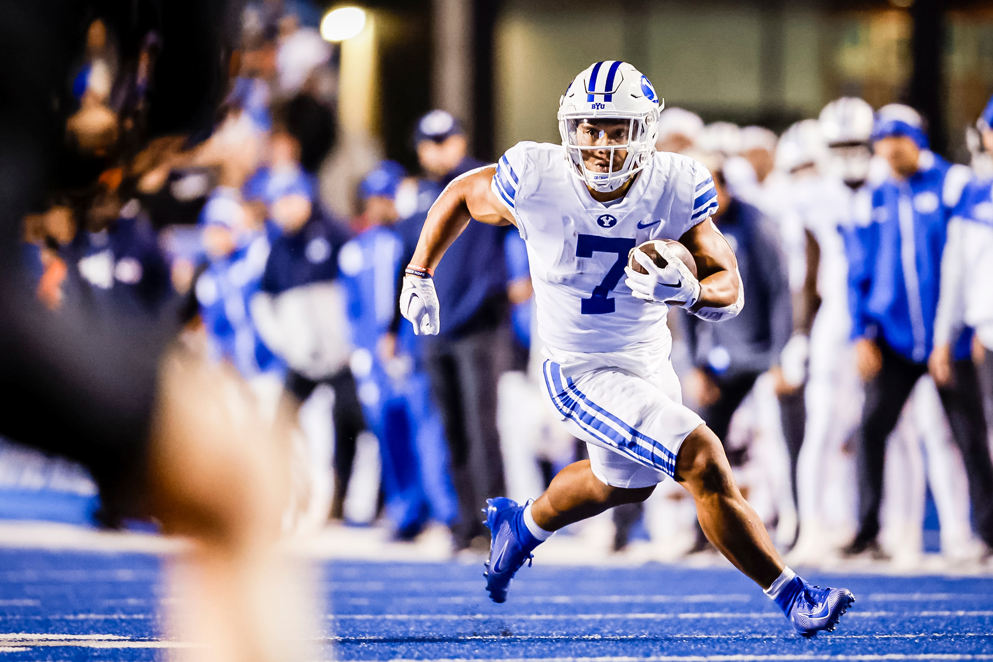 BYU running back Hinckley Ropati rushes for yardage during the Cougars' 31-28 win over Boise State, Saturday, Nov. 6, 2022 in Boise, Idaho.