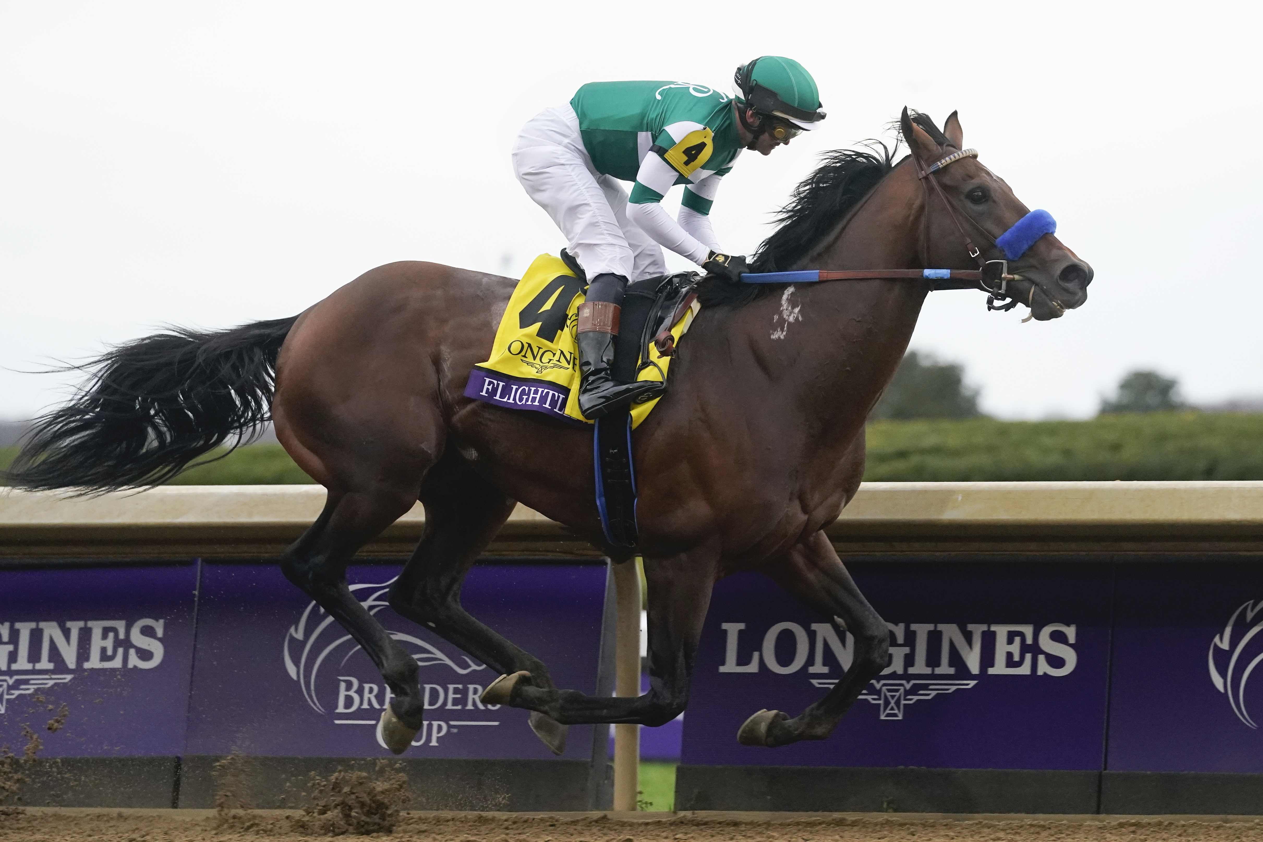 Flavien Prat rides Flightline to victory during the Breeders' Cup Classic raceat the Keenelend Race Course, Saturday, Nov. 5, 2022, in Lexington, Ky.