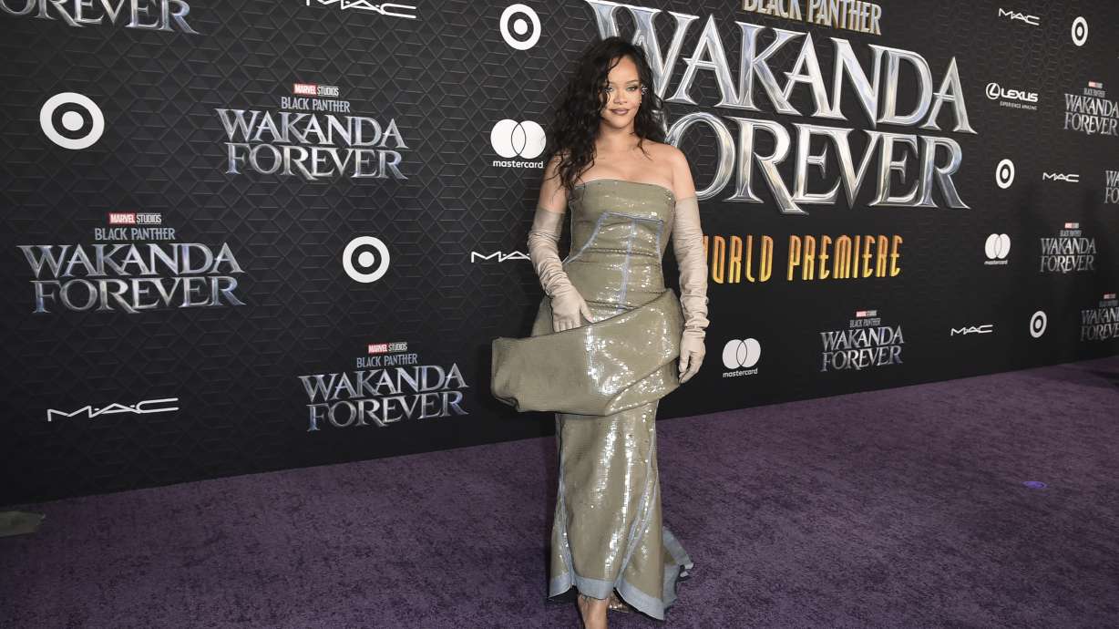 Rihanna arrives at the world premiere of "Black Panther: Wakanda Forever" on Wednesday, Oct. 26, 2022, at the Dolby Theatre in Los Angeles.
