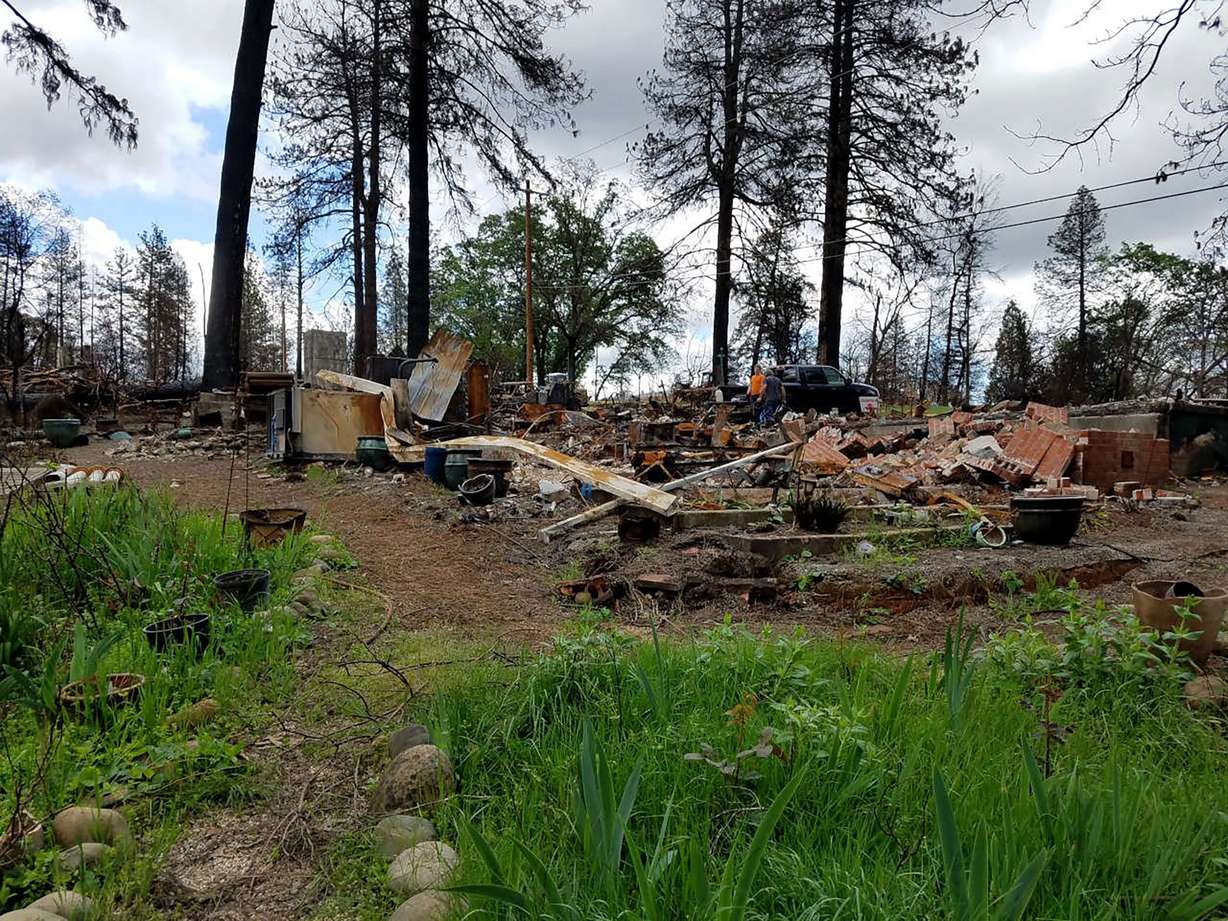 Beth Hana's garden in Paradise, California, was badly damaged by 2018's Camp Fire.