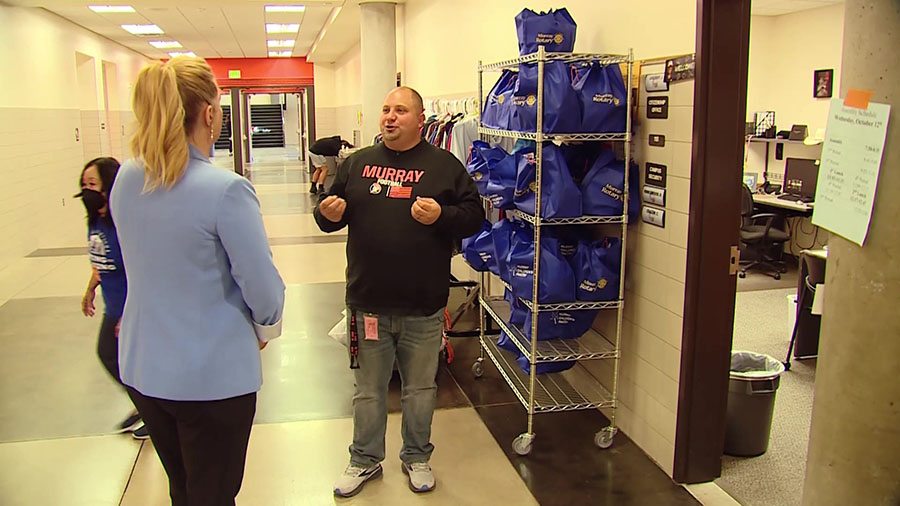 Murray High School’s Principal Quinn Linde explaining the need for on-campus social services.