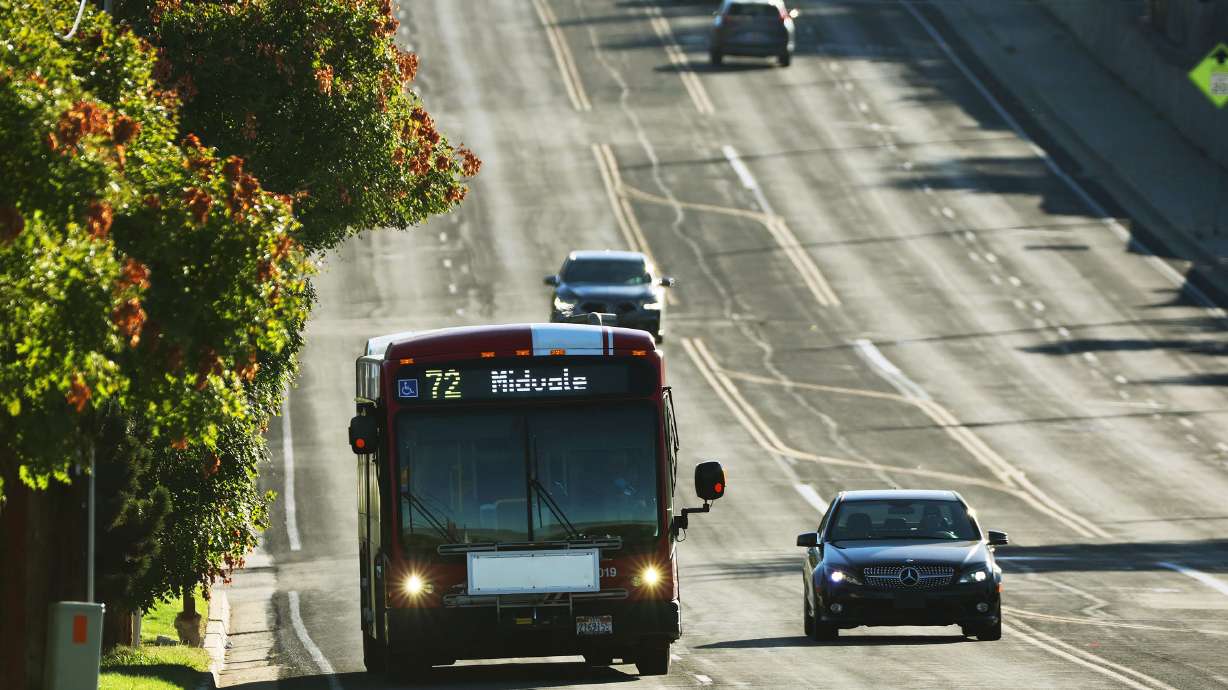 A Utah Transit Authority bus travels along Fort Union Boulevard in Cottonwood Heights on Sept. 23. UTA is preparing to make a new five-year service plan available to the public in the coming weeks before it's potentially finalized in early 2023.