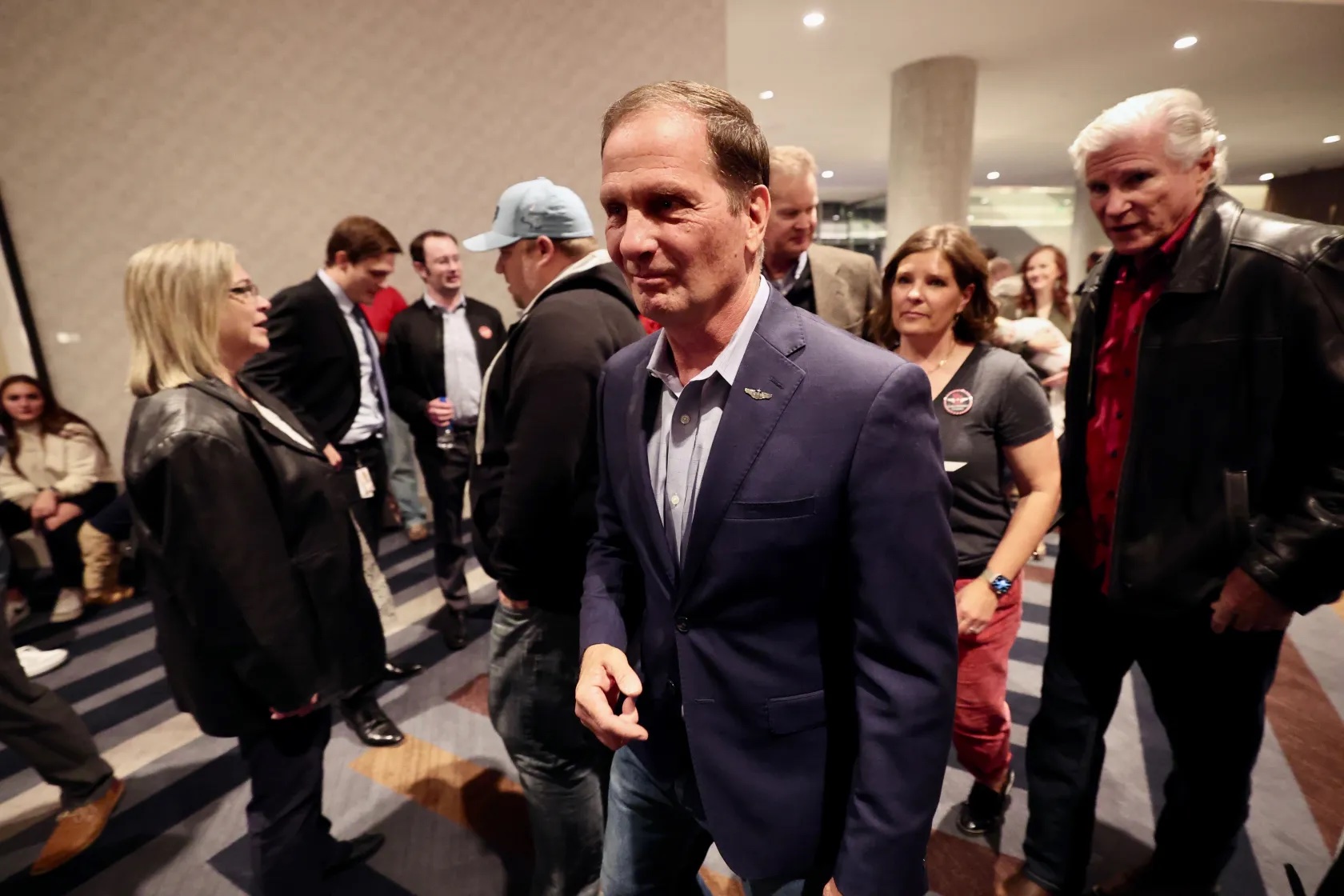 Rep. Chris Stewart, R-Utah, talks with people in the crowd at an election party at the Hyatt Regency in Salt Lake City on Tuesday.