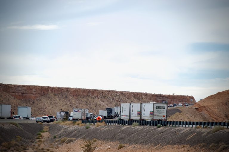 Traffic is shown on I-15 near Mesquite, Nevada, Aug.5. The Nevada Dept. of Transportation announced the construction south of Mesquite will be completed by Thanksgiving. 