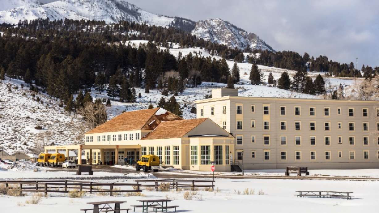 An undated photo of the Mammoth Hot Springs Hotel by Sepulcher Mountain in Yellowstone National Park. The hotel won't allow overnight stays this winter, park officials announced Wednesday.