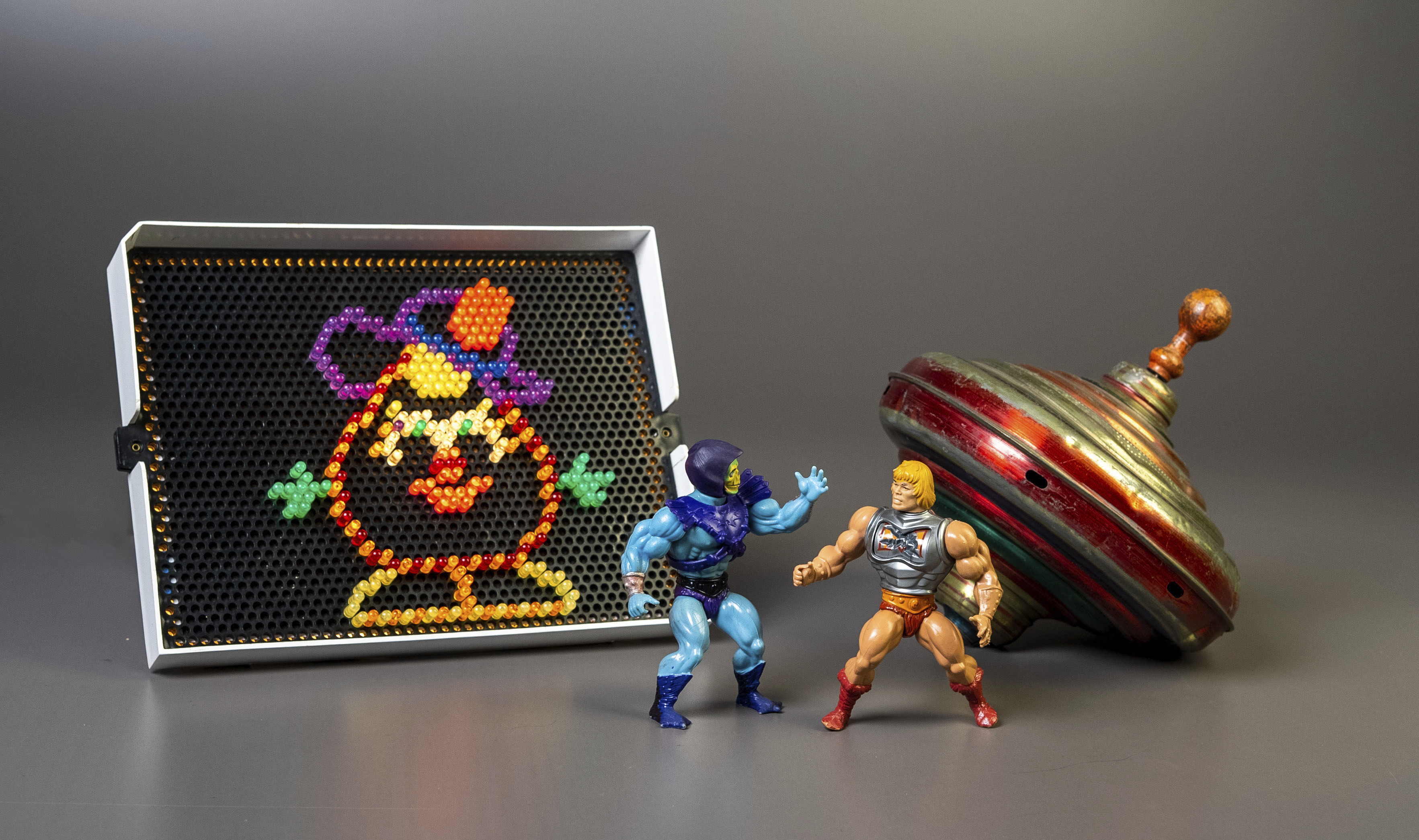 The three toys inducted into the National Toy Hall of Fame on Thursday, in Rochester, N.Y. Masters of the Universe, Lite-Brite and the top were chosen from among 12 finalists for the annual honor, which recognizes toys that have inspired creative play and lasting popularity. 