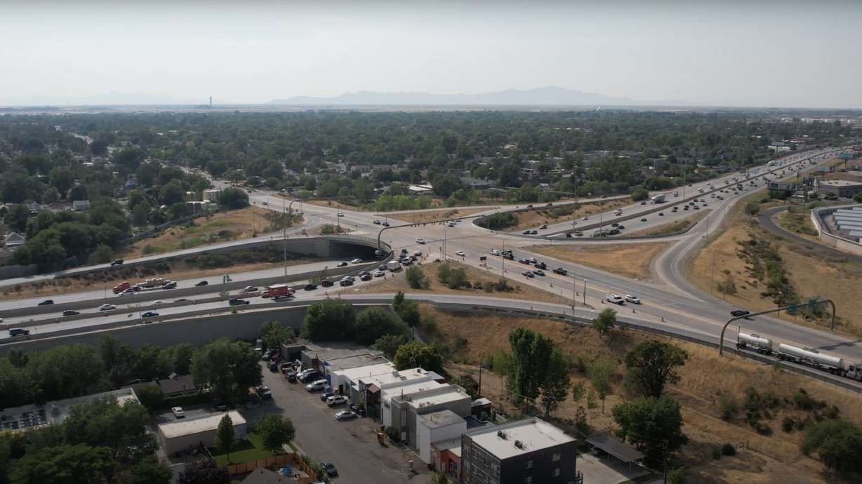 An undated aerial photo of I-15 at 600 North in Salt Lake City. The Utah Department of Transportation unveiled draft alternatives for I-15 in northern Salt Lake and southern Davis counties on Thursday.