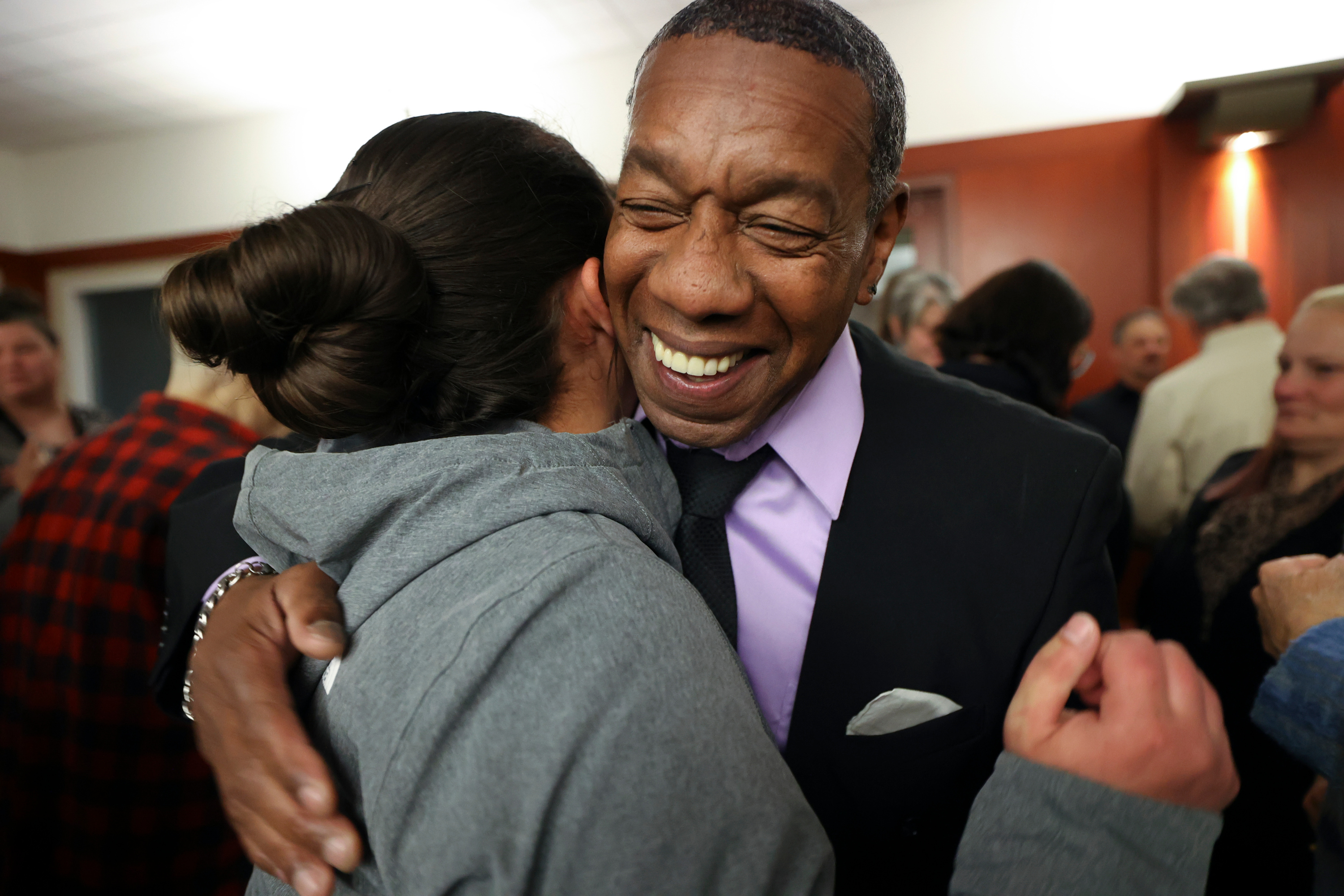 Army veteran Robert Farmer, right, hugs Bailey Davis, Steps Recovery Center Murray manager, after Farmer graduated from veterans court at the Matheson Courthouse in Salt Lake City on Thursday.