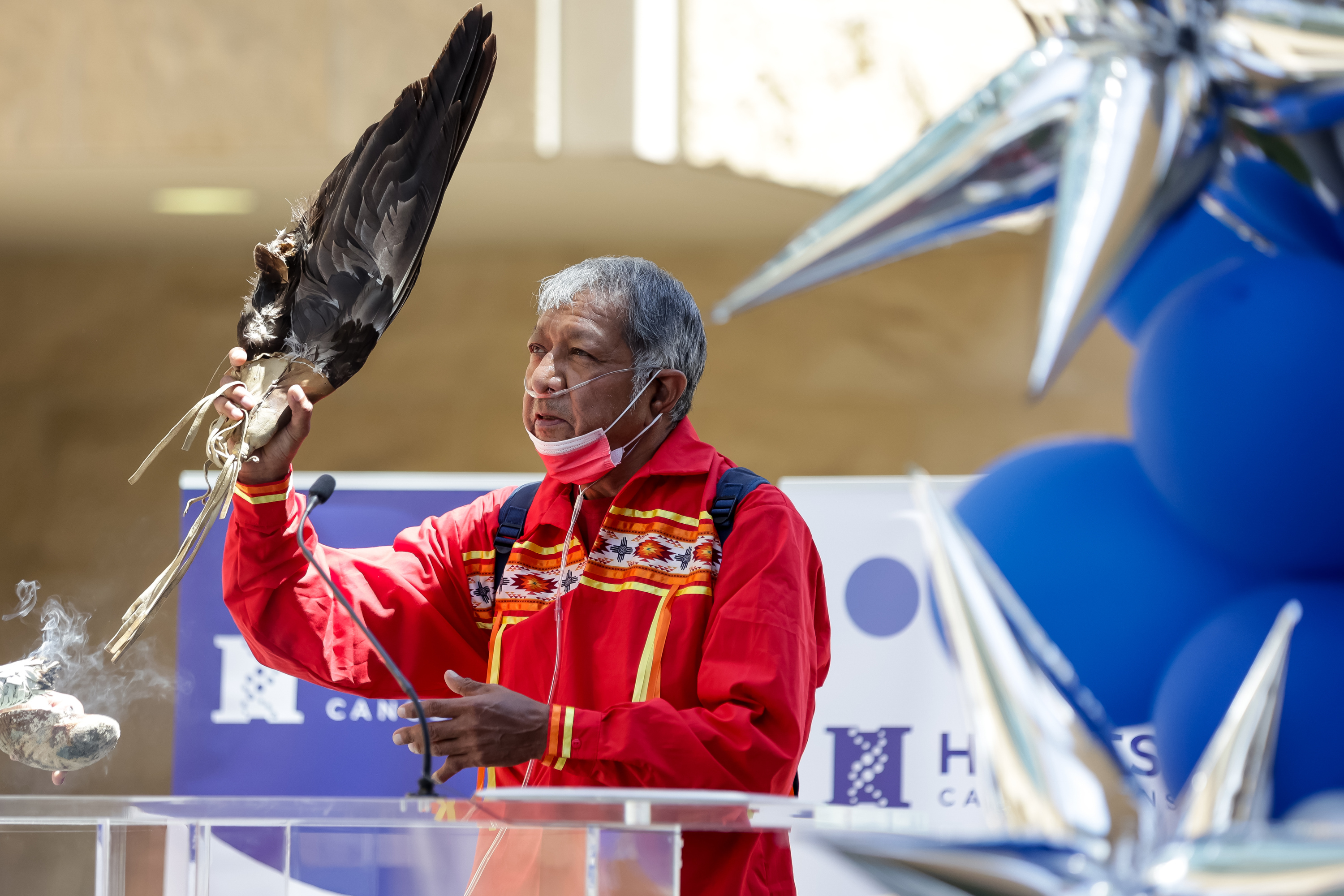 Rupert Steele, elder and chairman of the Confederated Tribes of the Goshute Reservation, gives an invocation at the Huntsman Cancer Institute in Salt Lake City on June 23, 2021. Steele is leading the fight to codify protections for Native American children in Utah law.