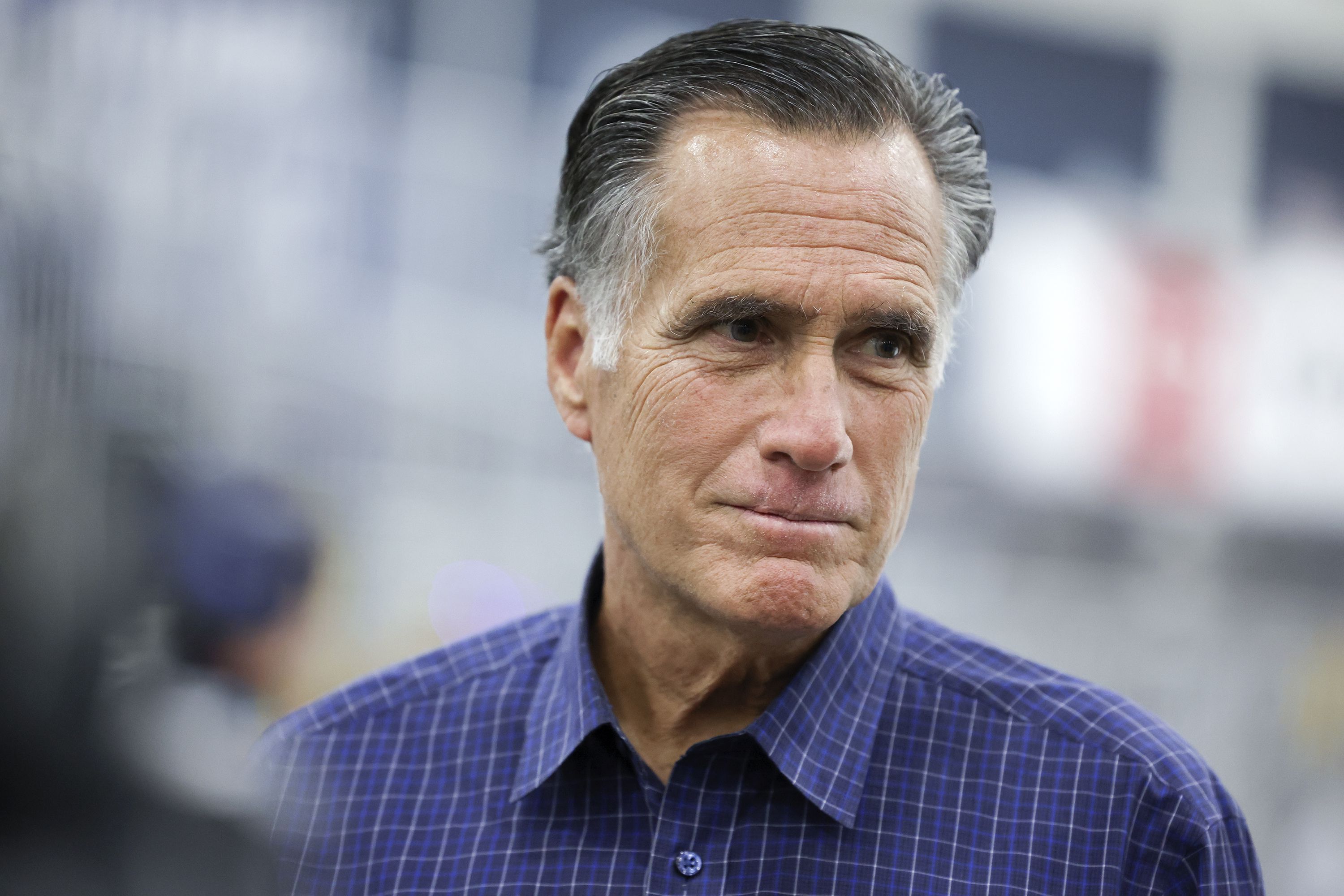 Sen. Mitt Romney, R-Utah, speaks to reporters at the Utah Olympic Oval in Kearns on Friday, May 27.