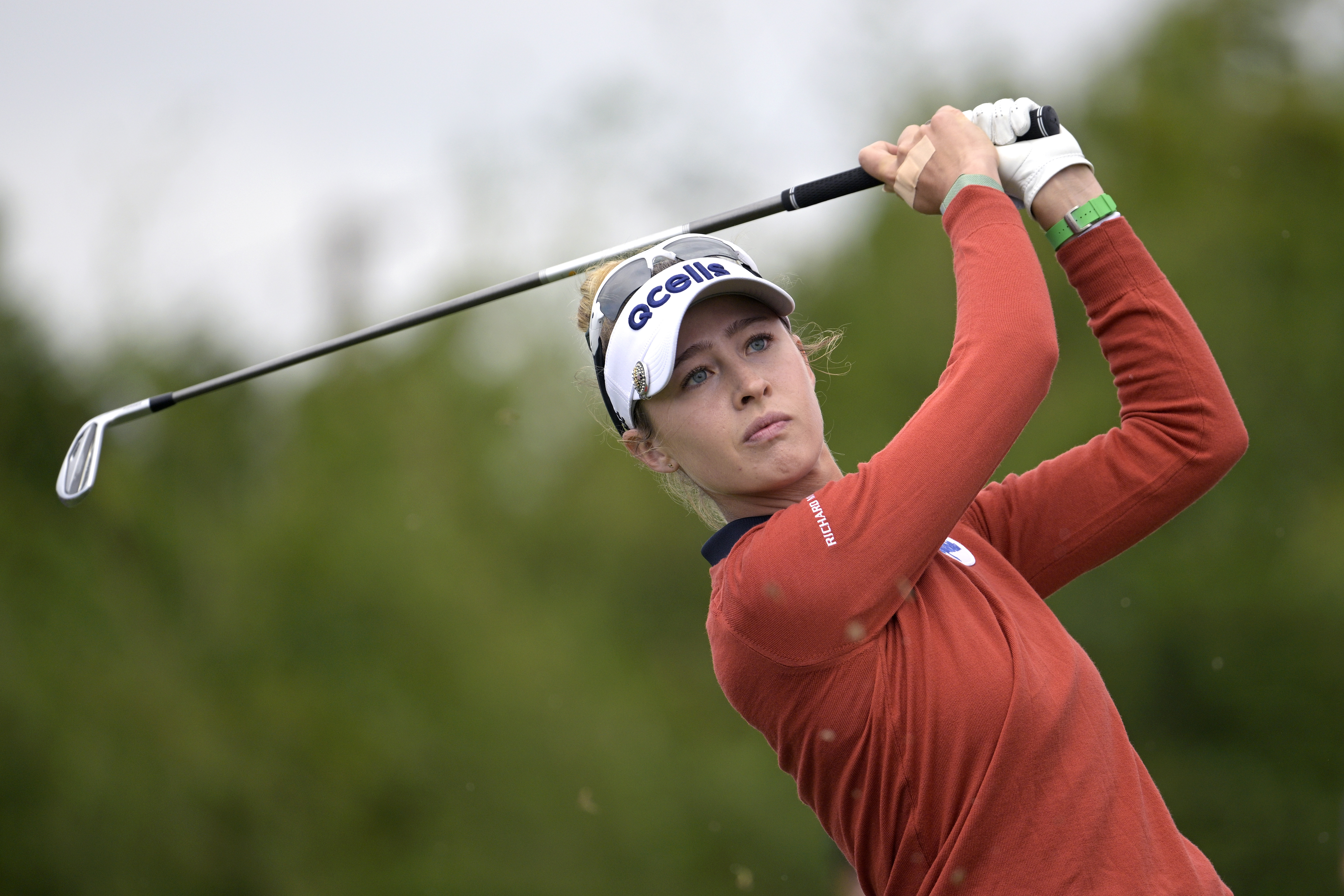 Nelly Korda watches her tee shot on the third hole during the final round of the LPGA Pelican Women's Championship golf tournament at Pelican Golf Club, Sunday, Nov. 13, 2022, in Belleair, Fla. 