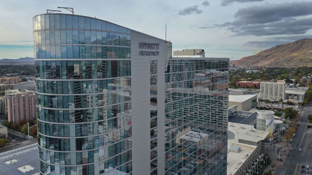 The Hyatt Regency is seen in Salt Lake City on Oct. 27. After a five-year absence, the Outdoor Retailer convention returns to Salt Lake City.
