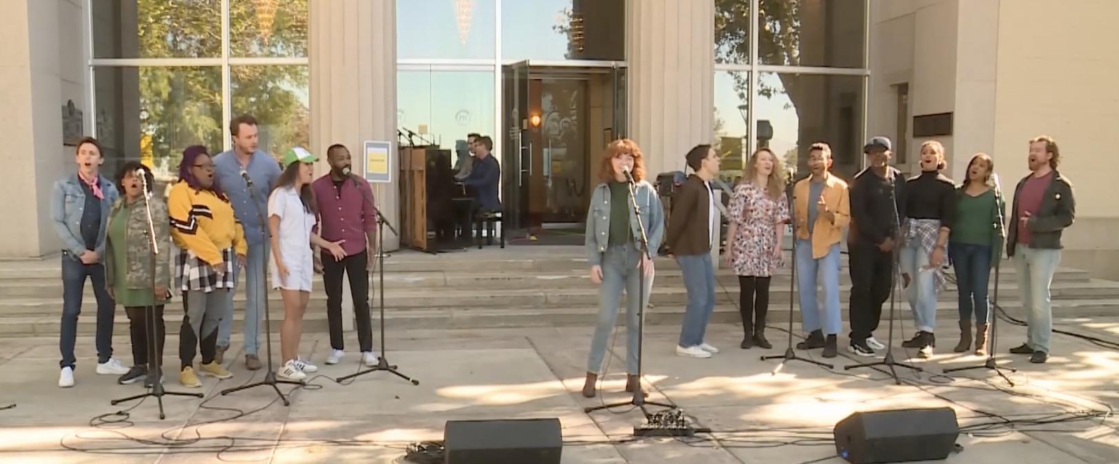 The cast of "Shucked," which premiered at Utah's Pioneer Theatre Company, performs a preview of the show in Salt Lake City in October.