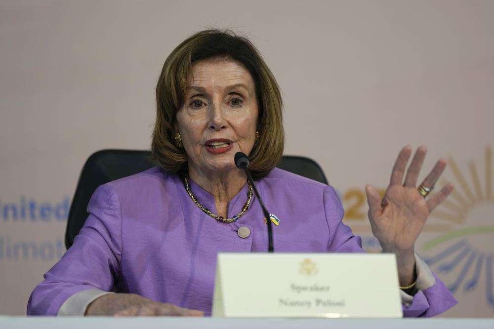 Speaker of the House Nancy Pelosi, D-Calif., speaks during a panel at the COP27 U.N. Climate Summit, Friday, Nov. 11, in Sharm el-Sheikh, Egypt. Pelosi will lose her position as House speaker if the GOP takes control of the House.