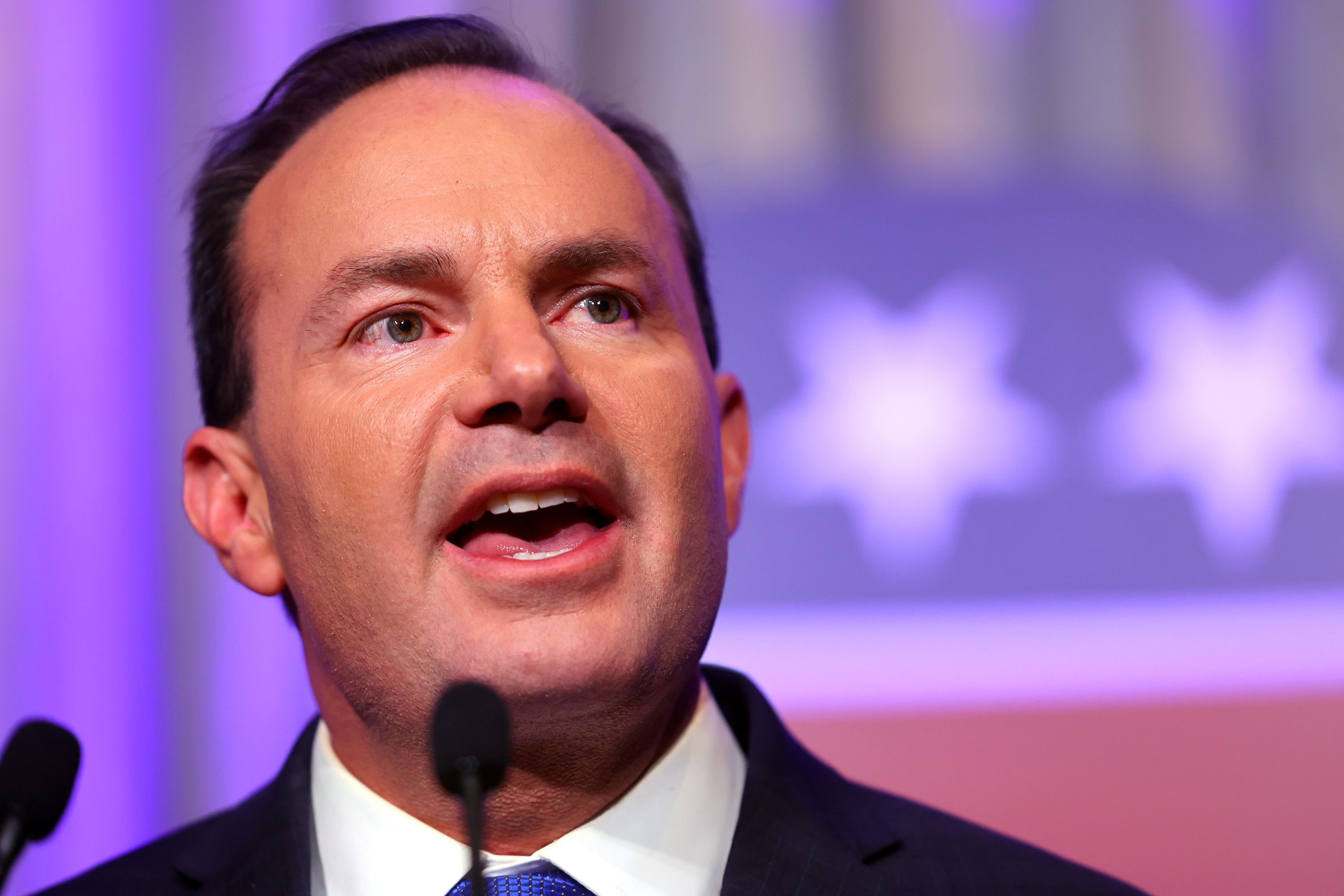 Sen. Mike Lee, R-Utah, speaks at an election night party in Salt Lake City on Nov. 8. Lee is now one of 200 American politicians, bureaucrats, businesspeople and media figures barred from traveling to Russia.