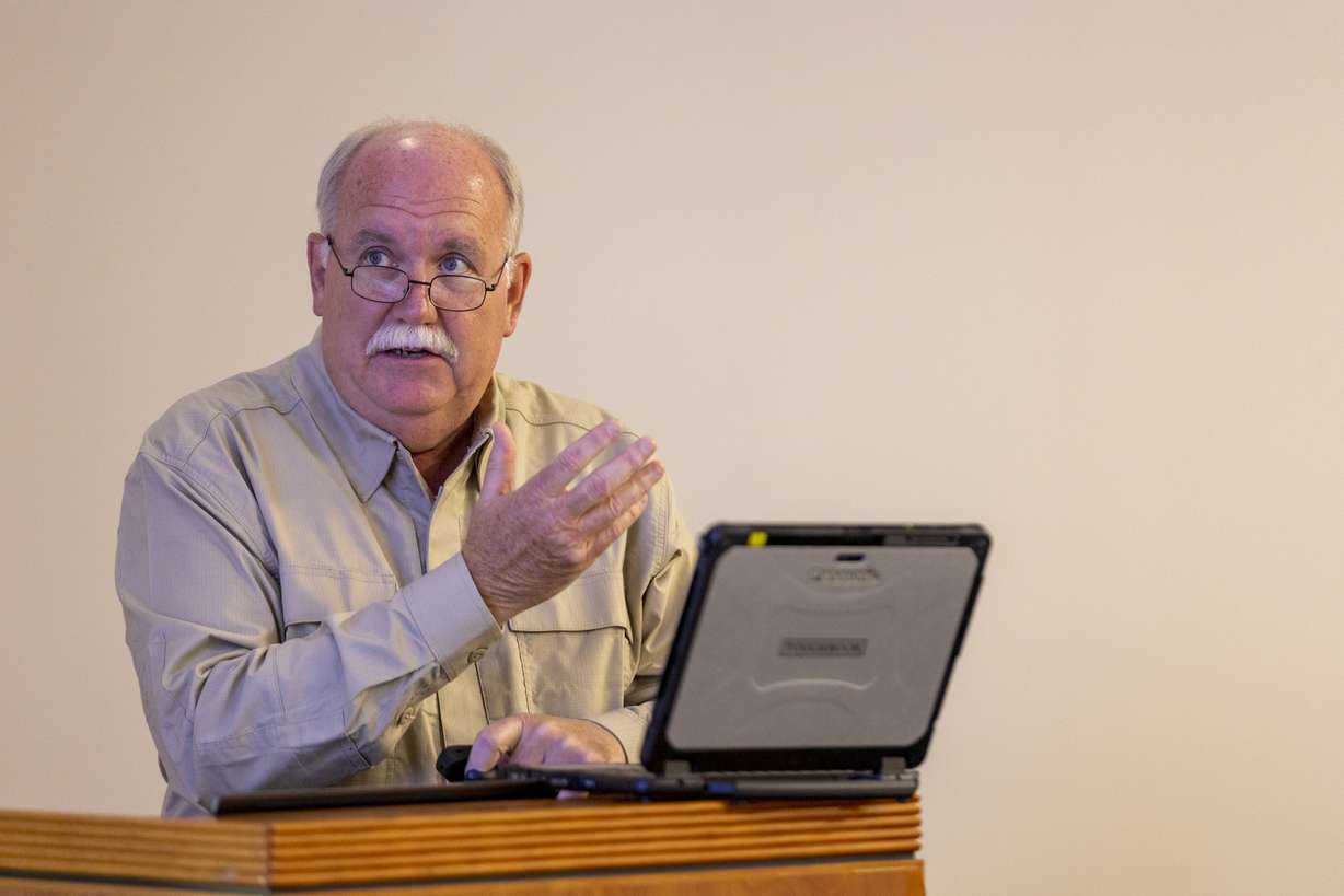 Greg Guiton, an Active Bystandership for Law Enforcement instructor, speaks to law enforcement officers during a training session at the Utah Local Governments Trust in North Salt Lake on Tuesday. The training, developed by Georgetown University, teaches law enforcement officers to support each other by stepping in to prevent officer misconduct and mistakes, regardless of rank or hierarchy.