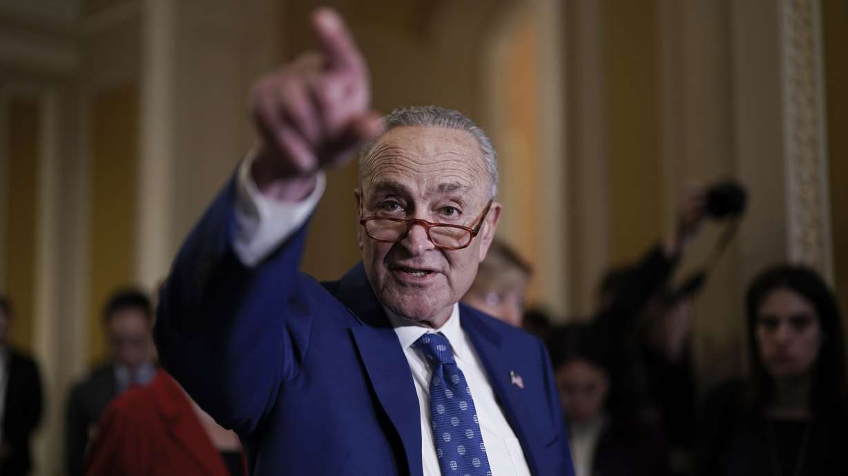 Senate Majority Leader Chuck Schumer, D-N.Y., speaks to reporters following a closed-door policy meeting on the Democrats' lame duck agenda, at the Capitol in Washington, Tuesday.