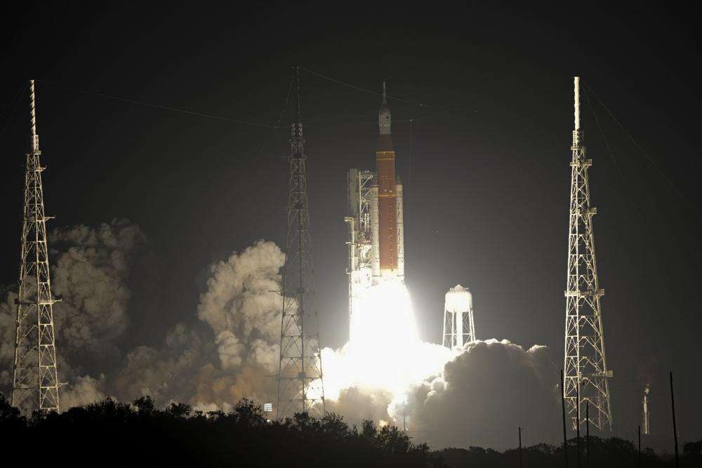 NASA's new moon rocket lifts off from Launch Pad 39B at the Kennedy Space Center in Cape Canaveral, Fla., Wednesday. This launch is the first flight test of the Artemis program.
