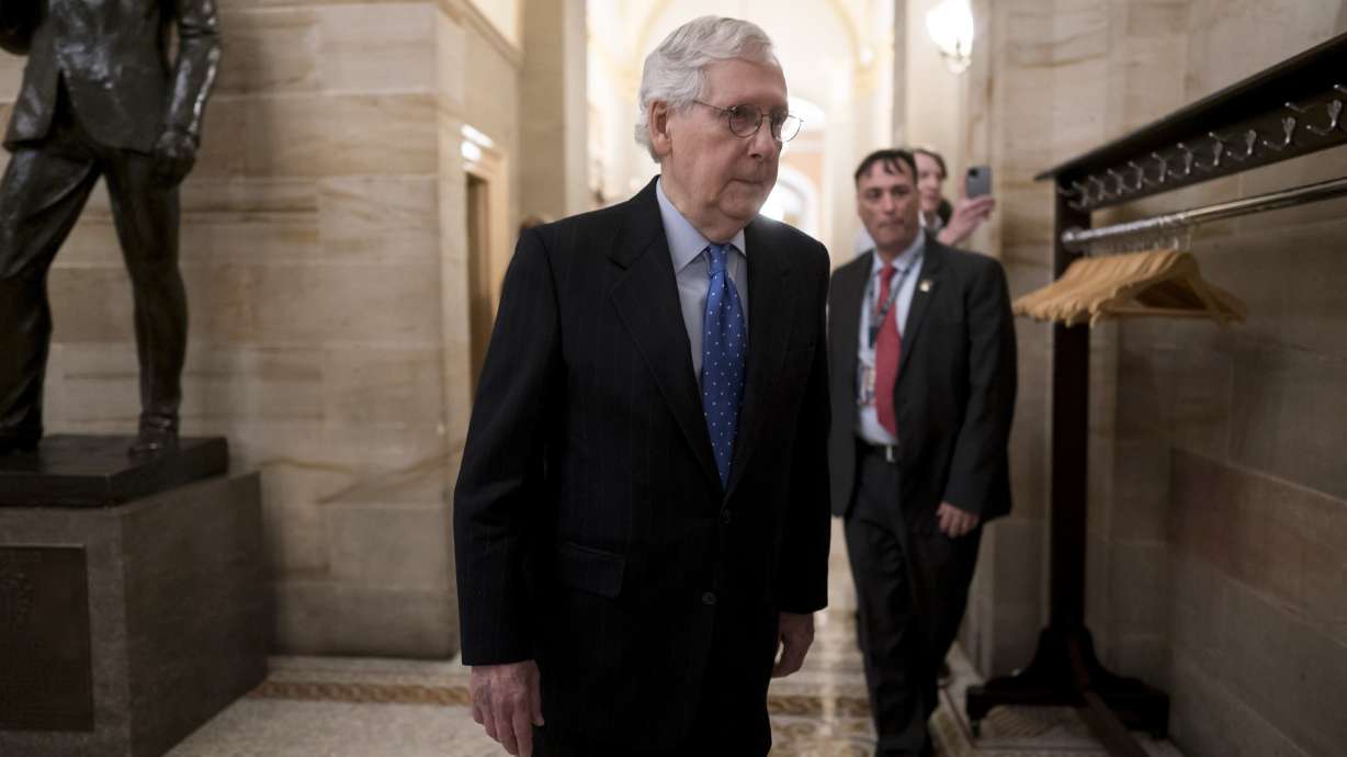 Senate Minority Leader Mitch McConnell, R-Ky., arrives as Senate Republicans gather in the historic Old Senate Chamber for debate as they chose their leadership at the Capitol in Washington, Wednesday.