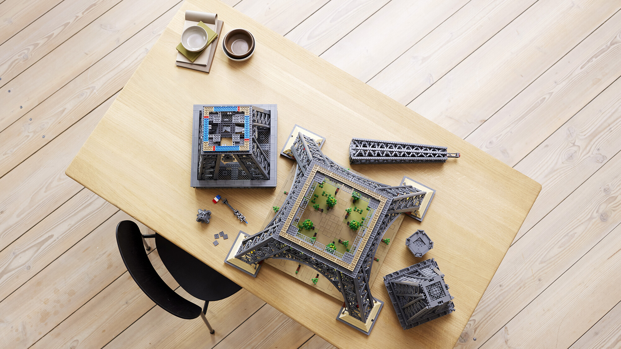 The Lego Eiffel Tower separates into four sections, making it easier to play with.