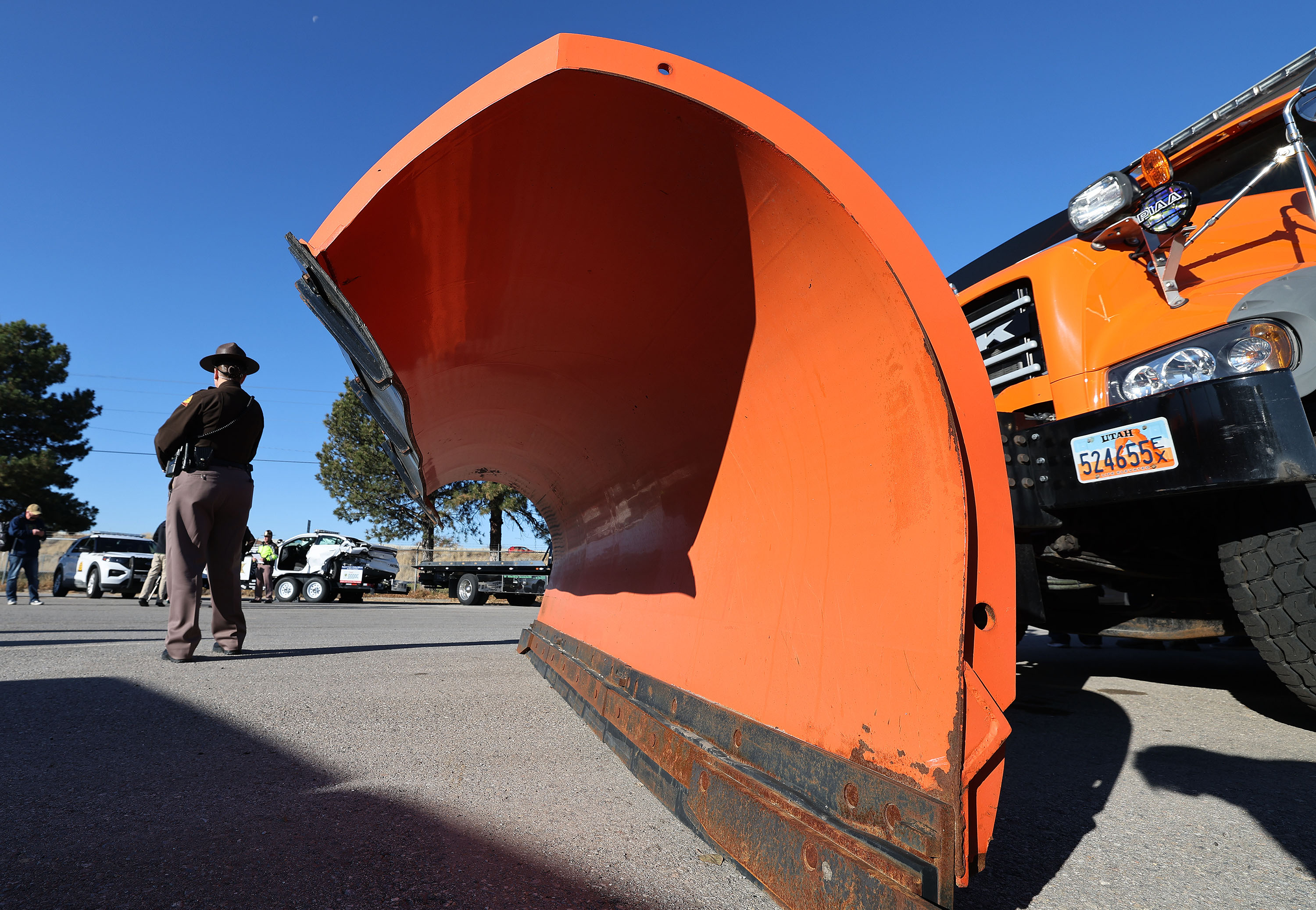 A snowplow is displayed during press conference on Crash Responder Safety Week in Murray on Wednesday. During the week, the Utah Highway Patrol and its partners will highlight the dangers and hazards that responders face on a daily basis while working to clear traffic incidents.