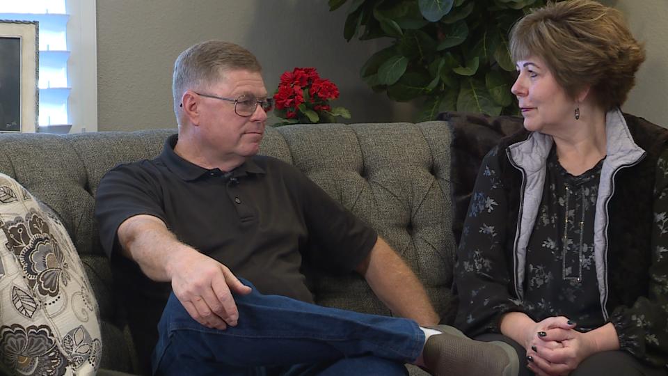 Ron and Kerri Robbins in their home. Kerri Robins received a Stage 4 cancer diagnosis for nonsmoking lung cancer. Doctors believe the cancer was caused by radon gas in her home.