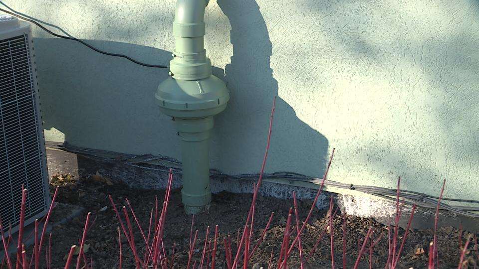 This Radon mitigation system was installed at the Robbins’ home. You can rid your home of high radon levels with a mitigation system.