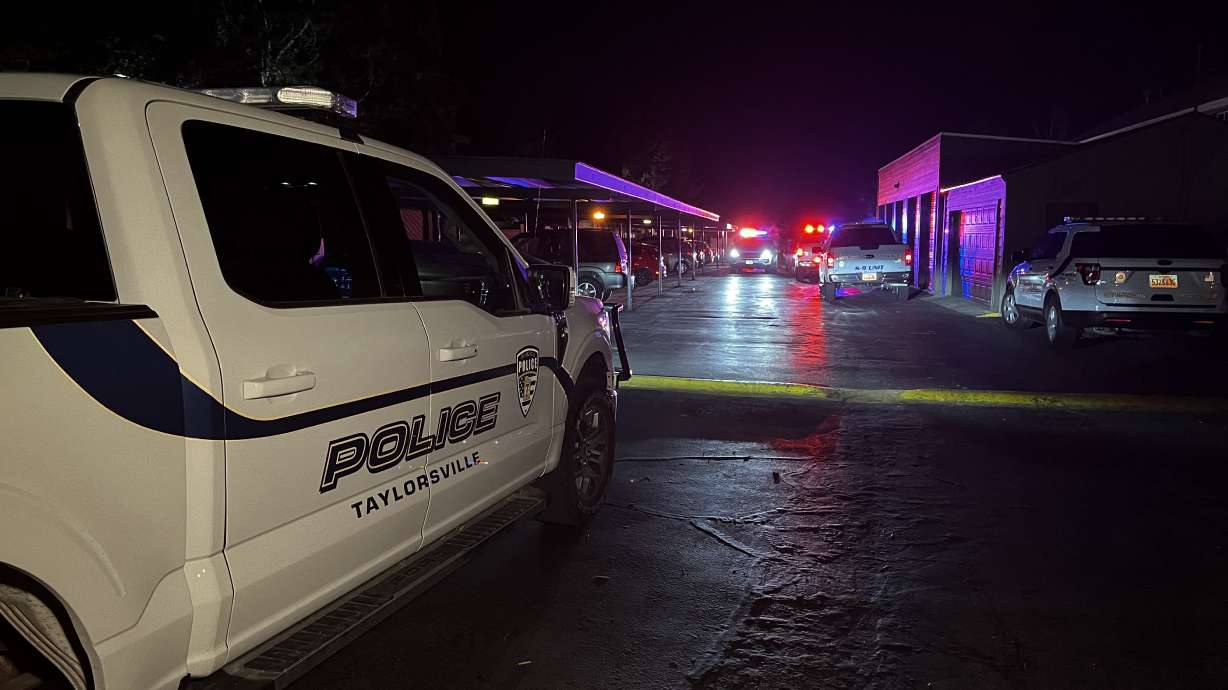 Taylorsville police investigate a shooting Nov. 17, 2022. On Wednesday night, a Taylorsville police officer shot and killed a 28-year-old man. Police say the man was in a stolen car that fled from police in Salt Lake City earlier that night.