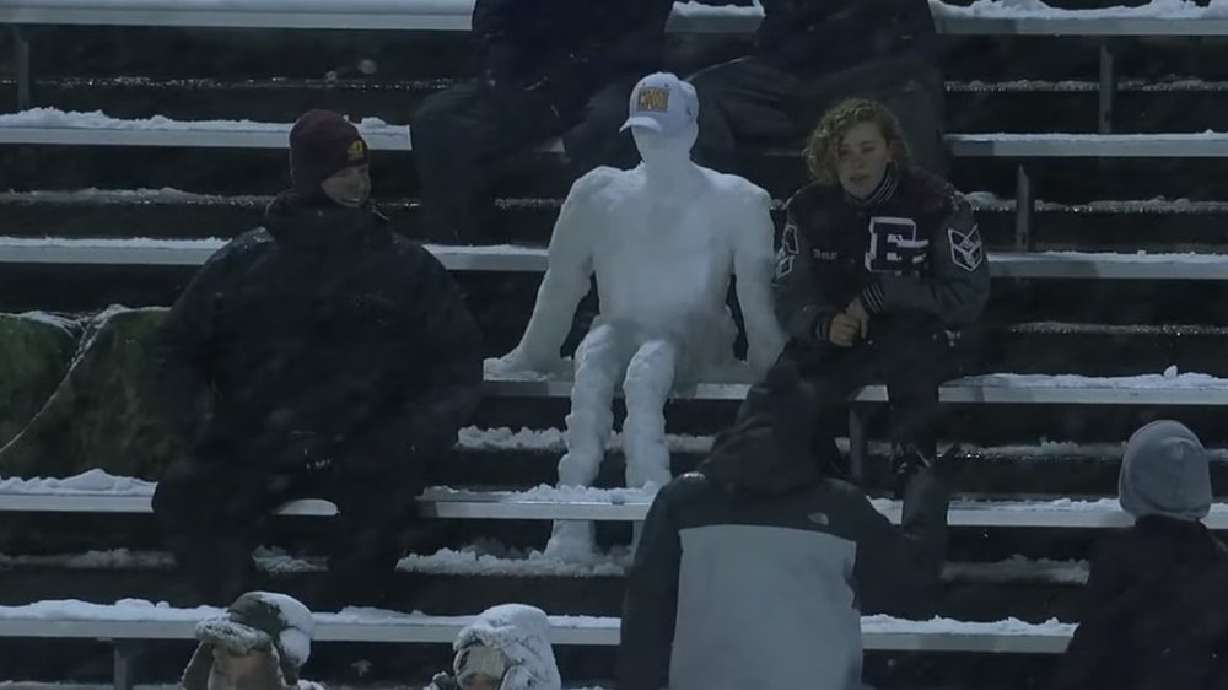 A snowman created during the Western Michigan-Central Michigan blizzard game on Wednesday.