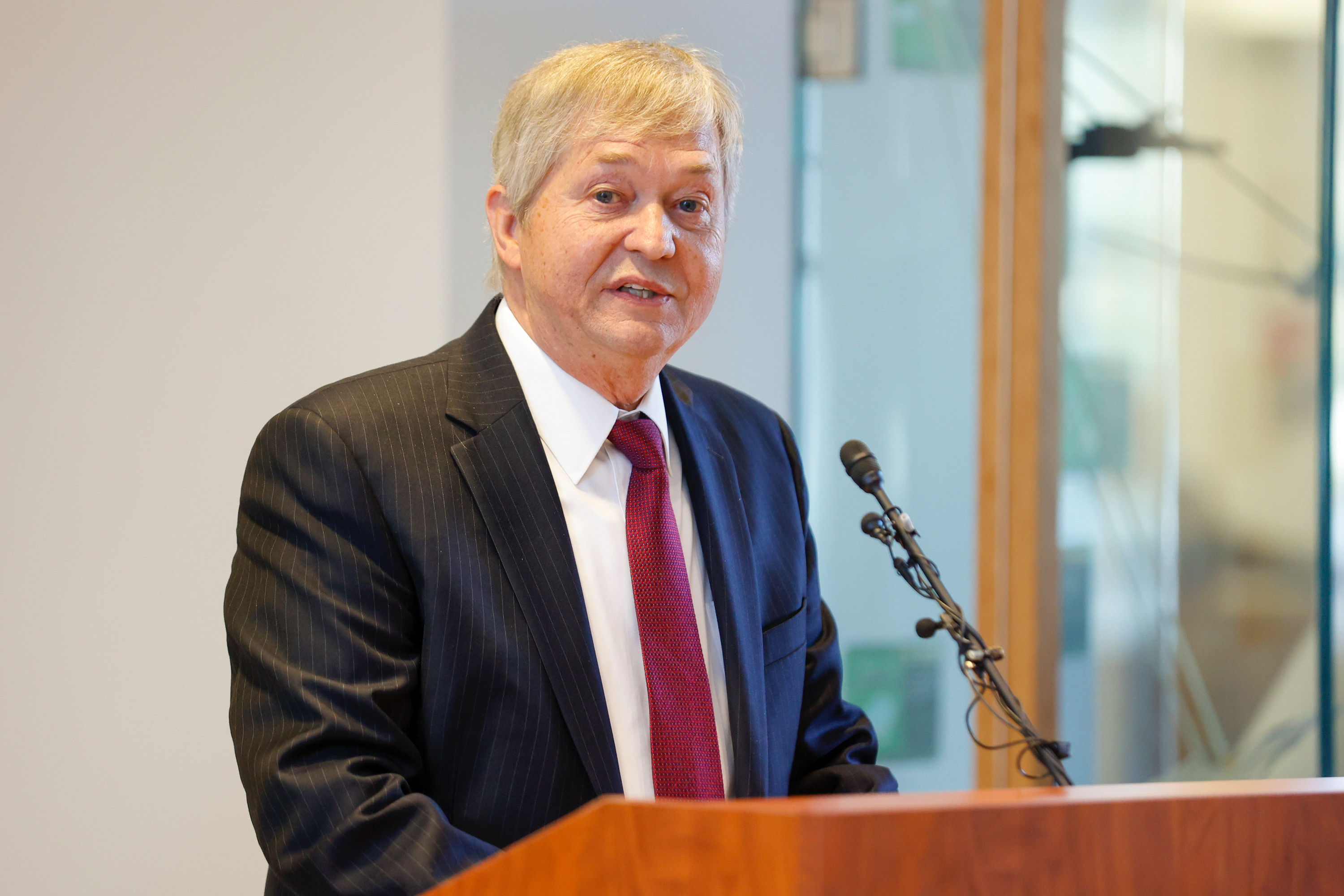 Richard B. Brown, H.E. Thomas Presidential Endowed Dean at the University of Utah College of Engineering, speaks during a ceremony at the University of Utah where the university and U.S. Air Force announced a historic education partnership in Salt Lake City on Friday.