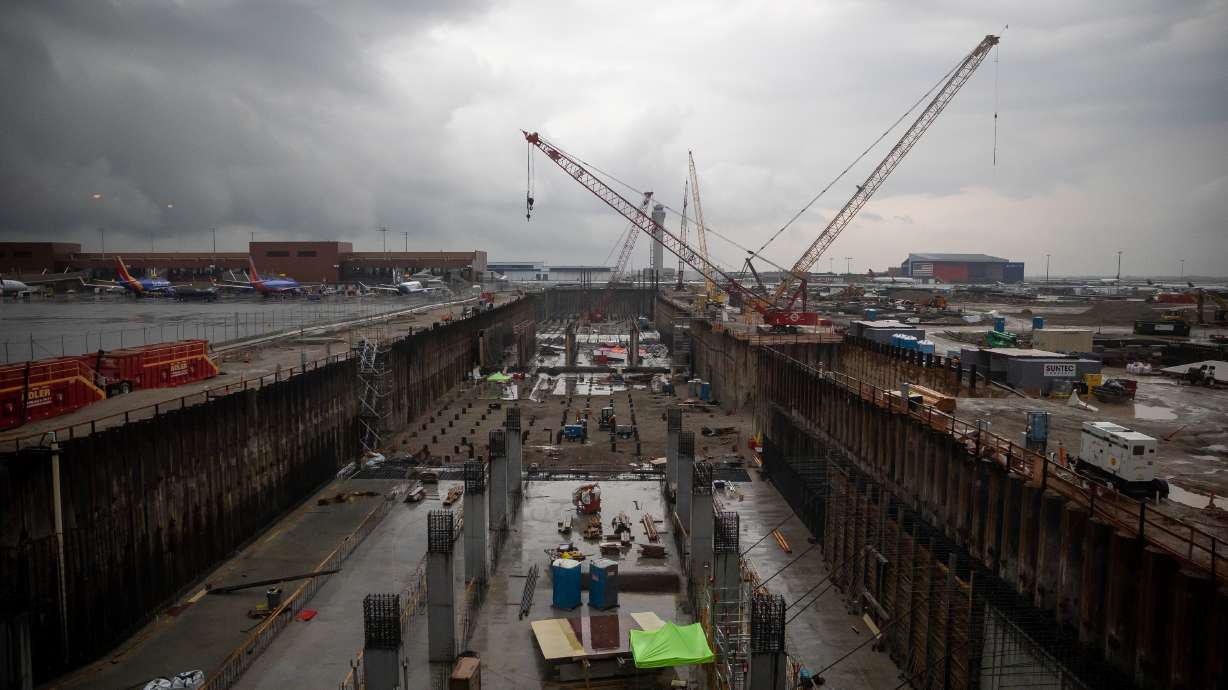 Construction continues on the central tunnel at Salt Lake City International Airport in Salt Lake City on Aug. 18, 2021. Two workers at the airport were hospitalized with burns Friday after a container exploded at a construction site east of Concourse B.