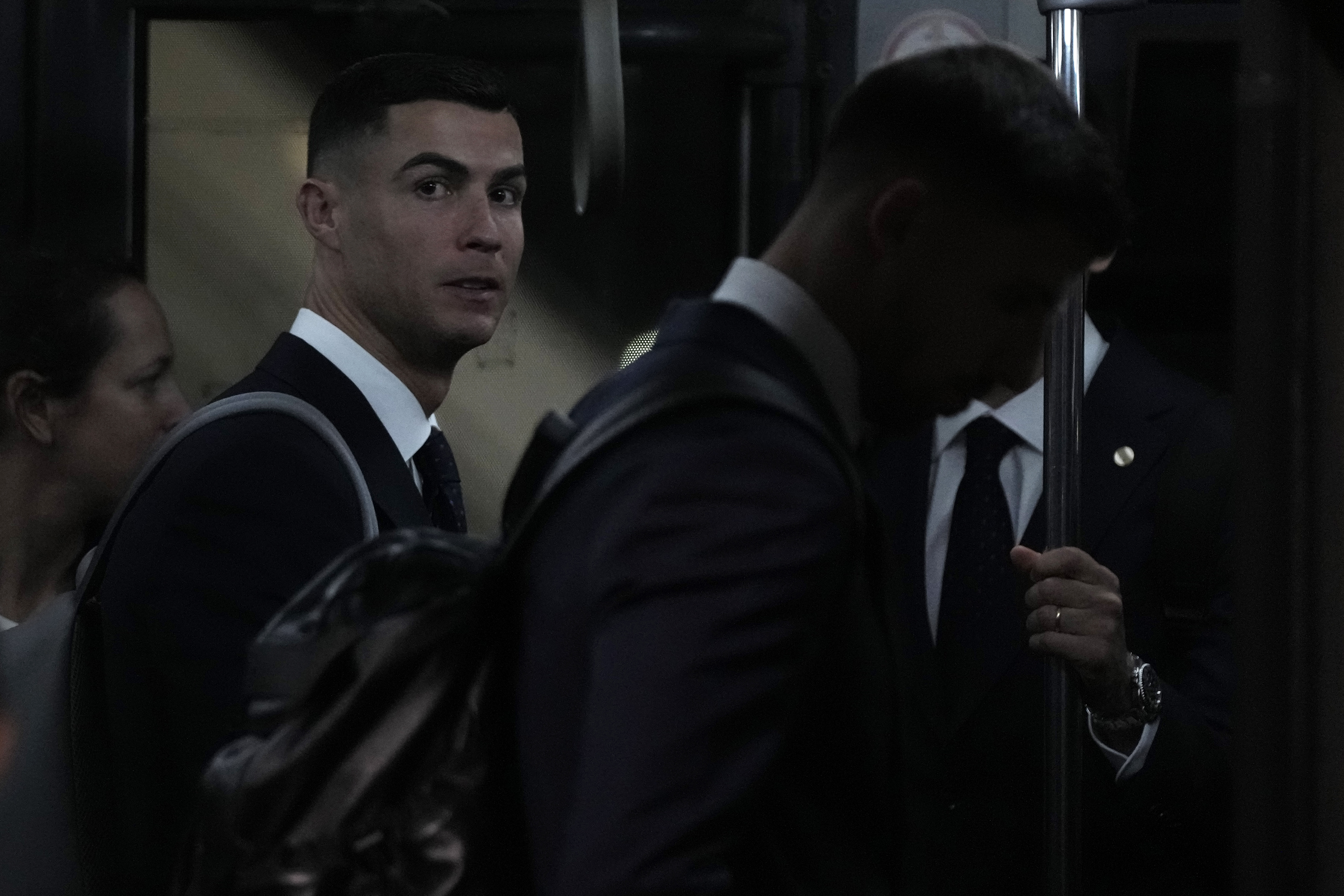 Cristiano Ronaldo of Portugal's national soccer team arrives at Hamad International airport in Doha, Qatar, Friday, Nov. 18, 2022 ahead of the upcoming World Cup. Portugal will play the first match in the World Cup against Ghana on Nov. 23. 